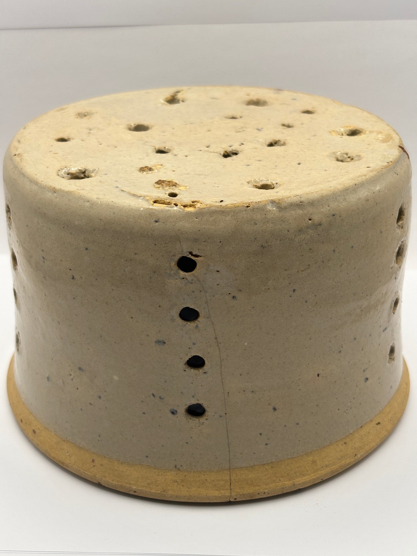 Old large french stoneware cheese strainer