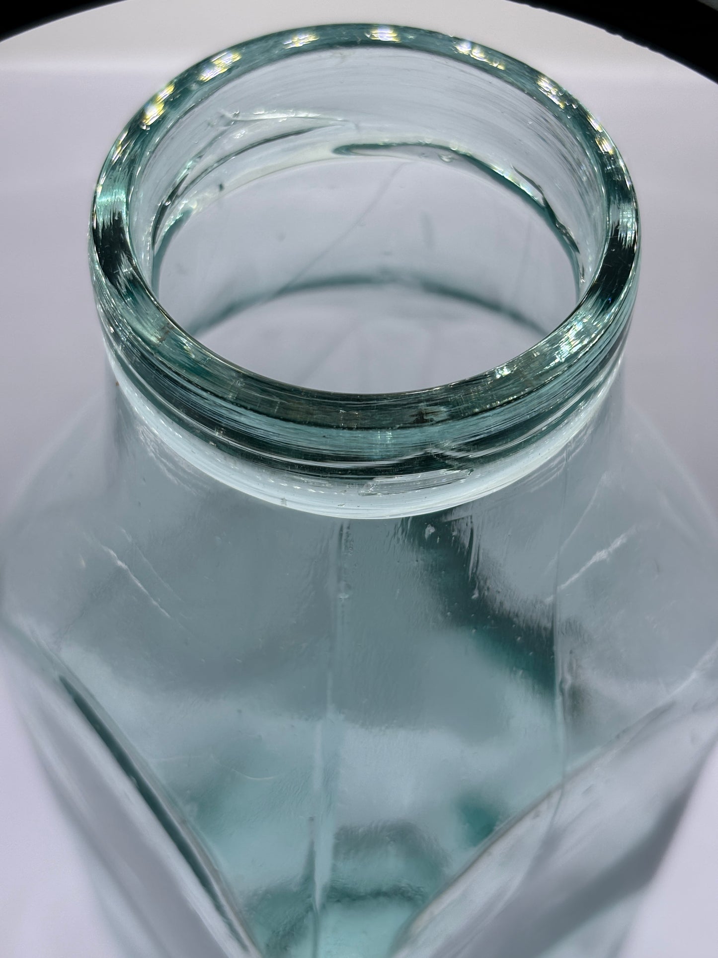 Old extra tall square glass jar, vase. 26.5cms (G)