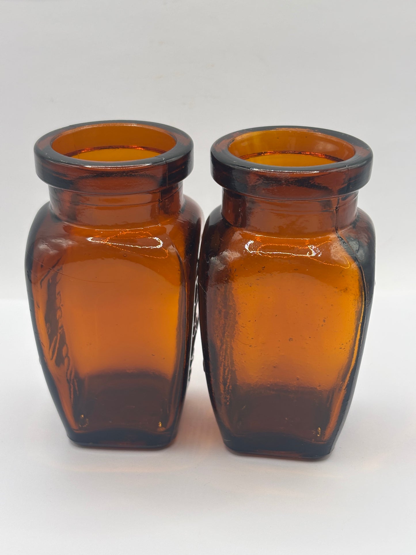 2 old amber glass bottles, Virolax