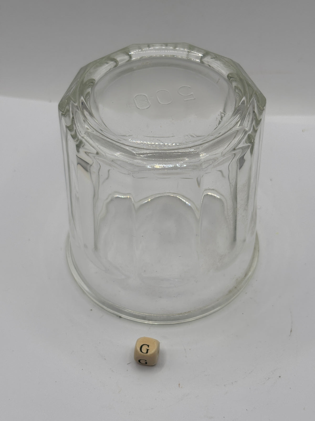 Old clear glass French jam jar (G)