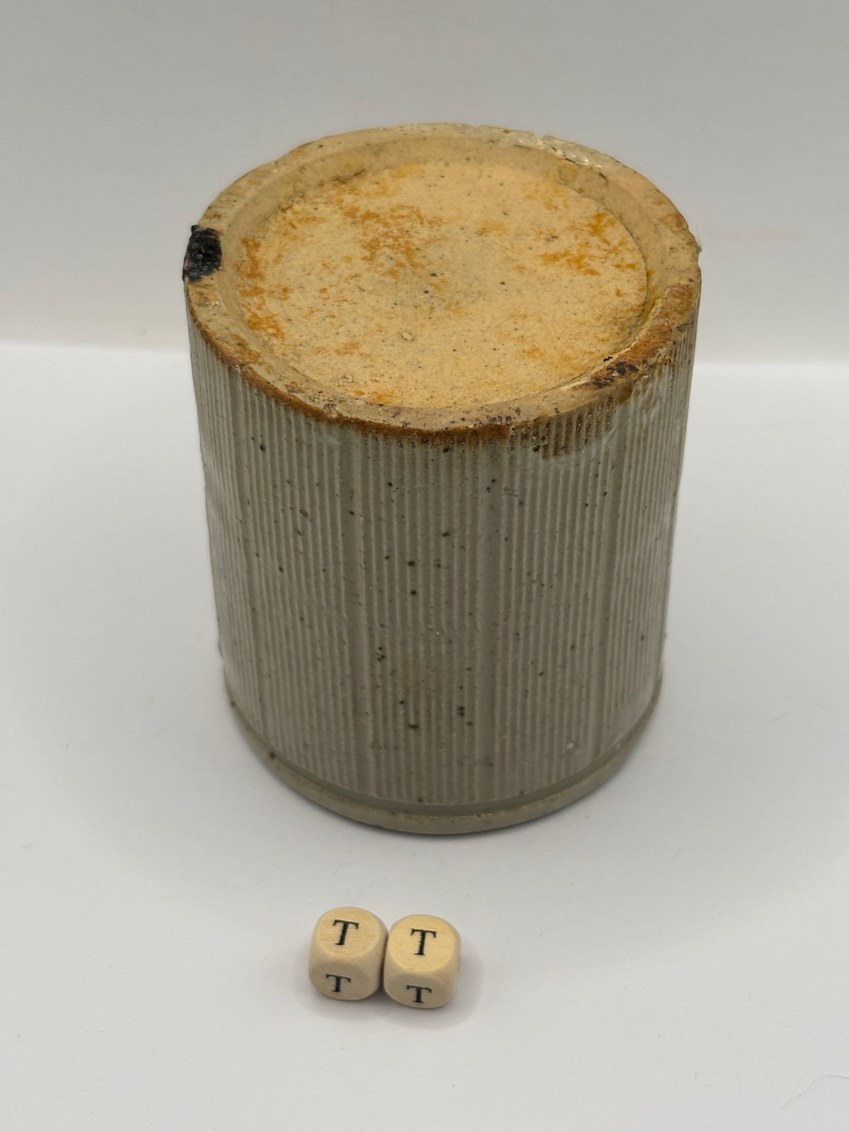 Old small ribbed stoneware jam pot (TT)
