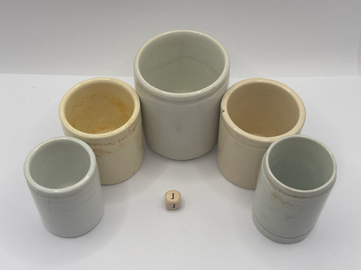 5 old stoneware jars & pots (J)