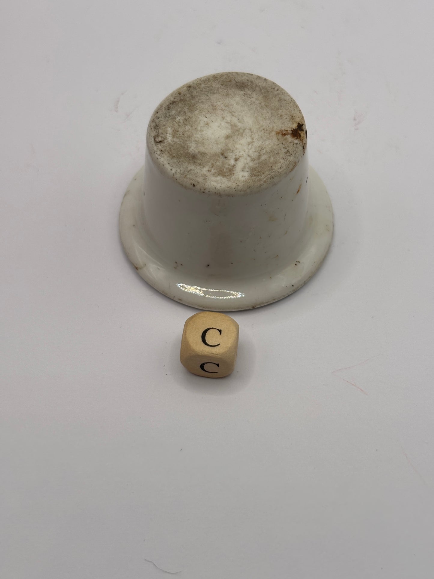 Old white stoneware school desk inkwell (c)