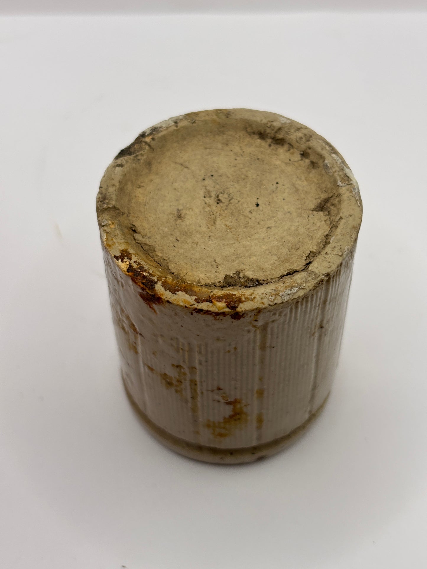 Old mini ribbed stoneware jam pot