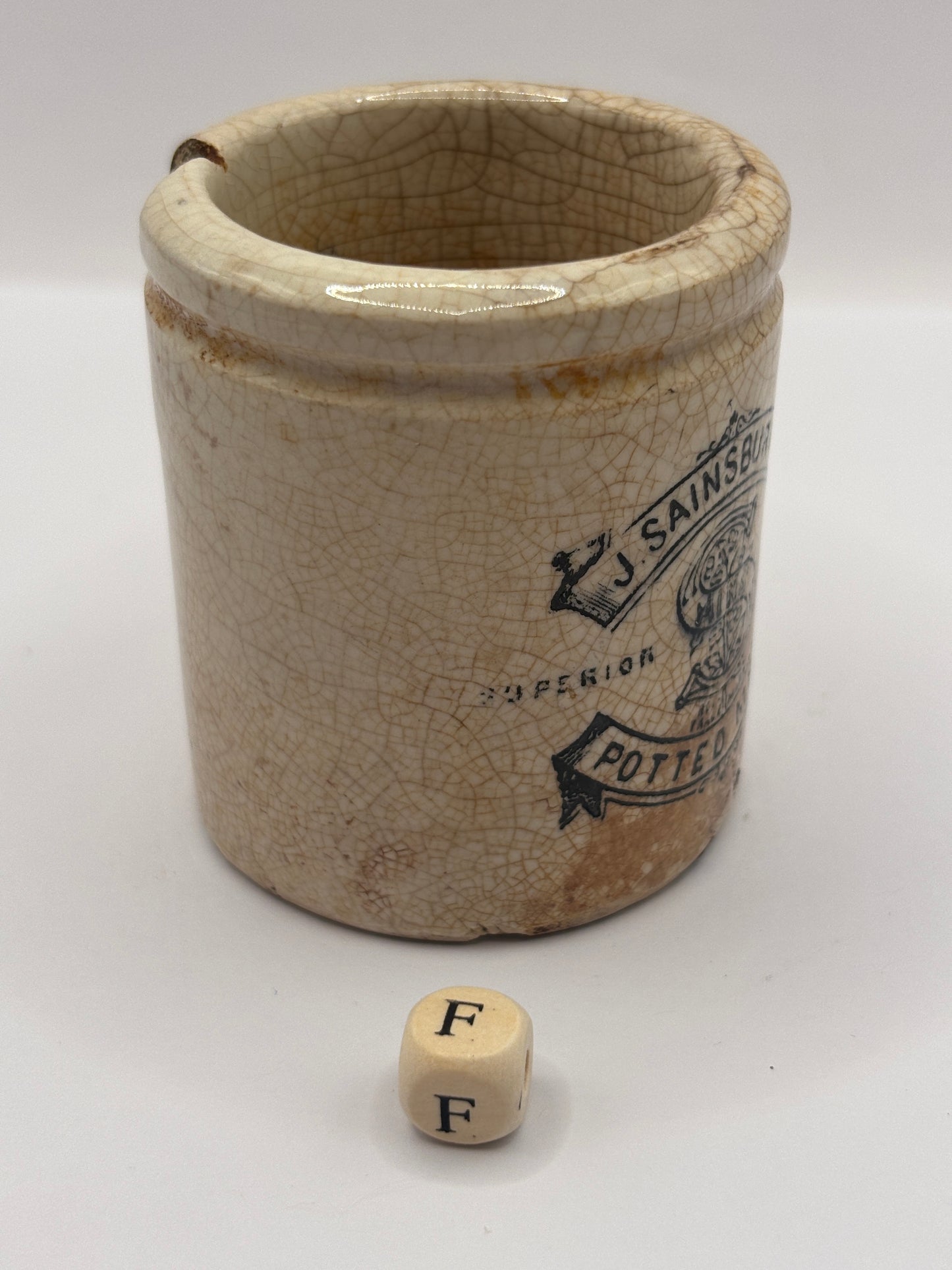 Old sainsburys advertising pot, potted meats (F) chipped
