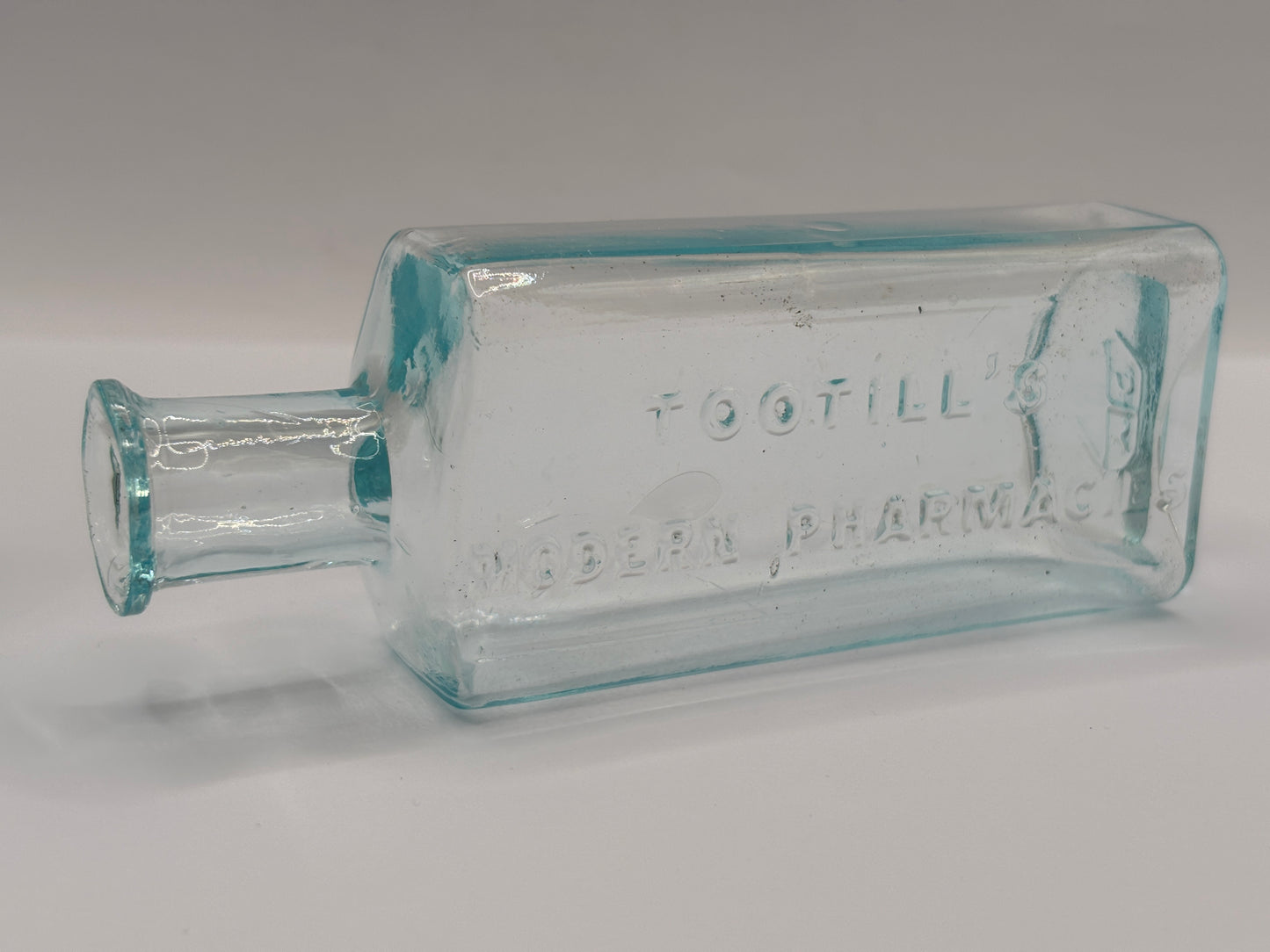 3 old aqua glass advertising chemist bottles