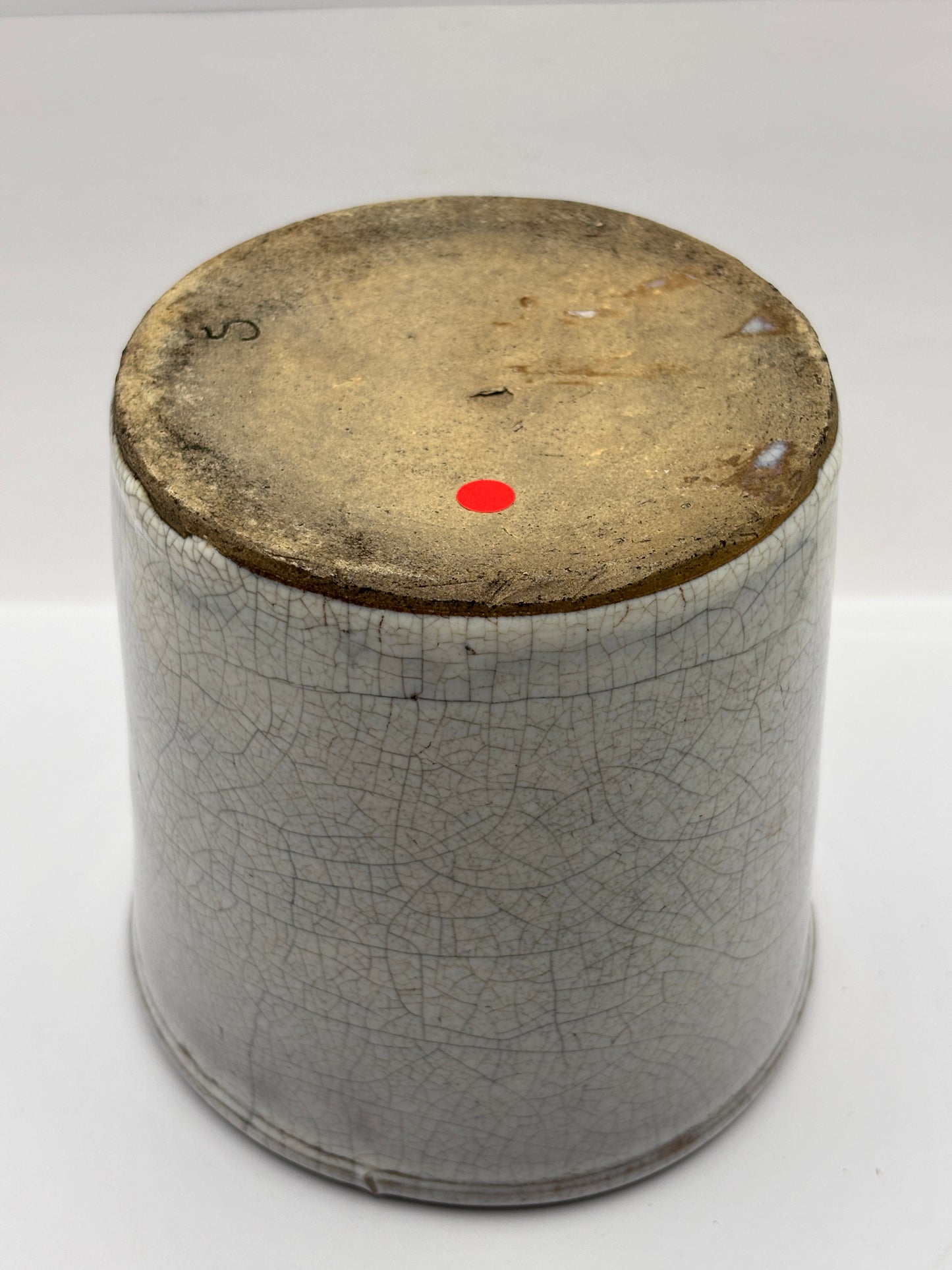 Old French stoneware confit pot, stained & crazed
