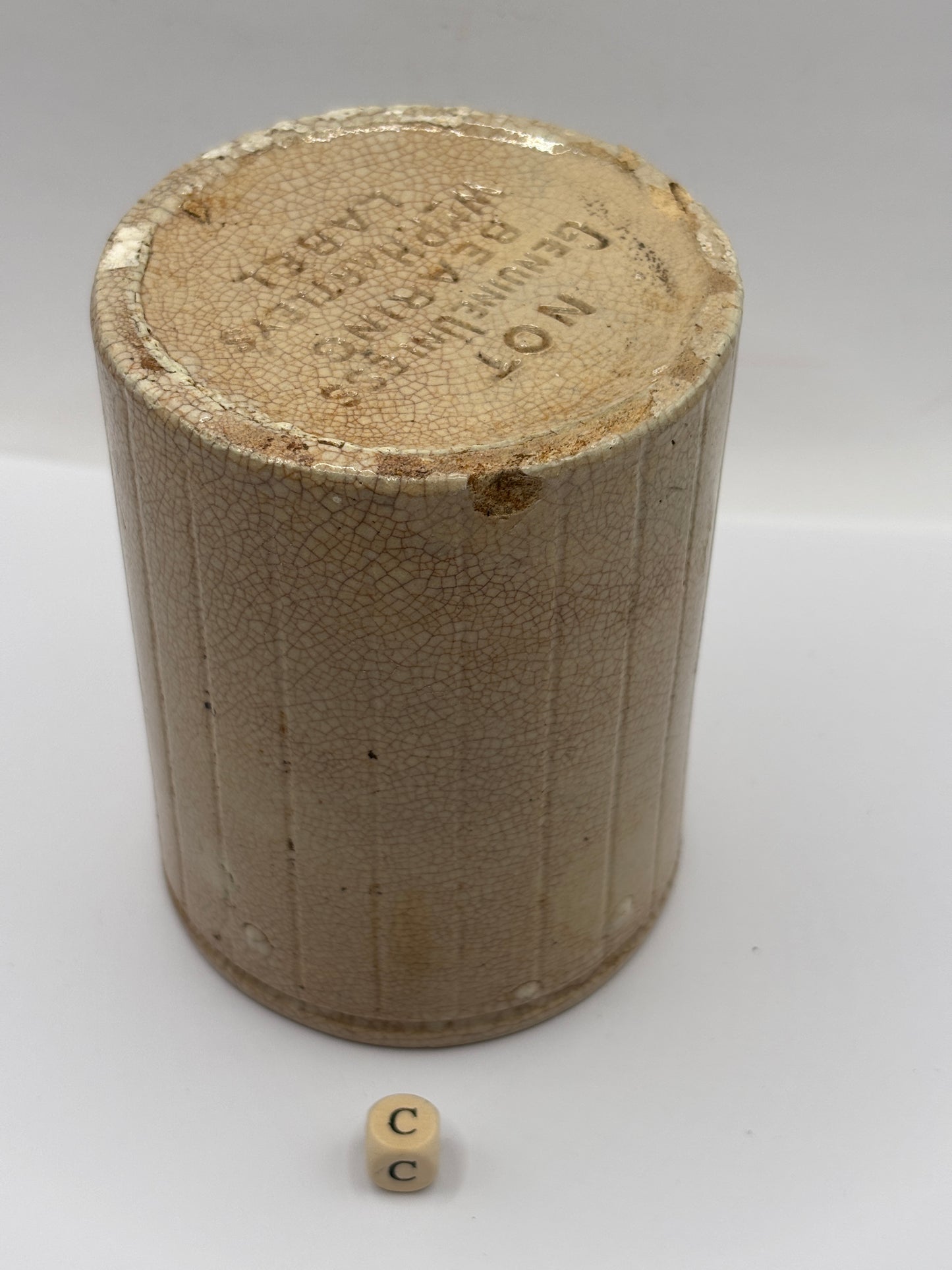 Old 1lb ribbed stoneware jam pot (c)