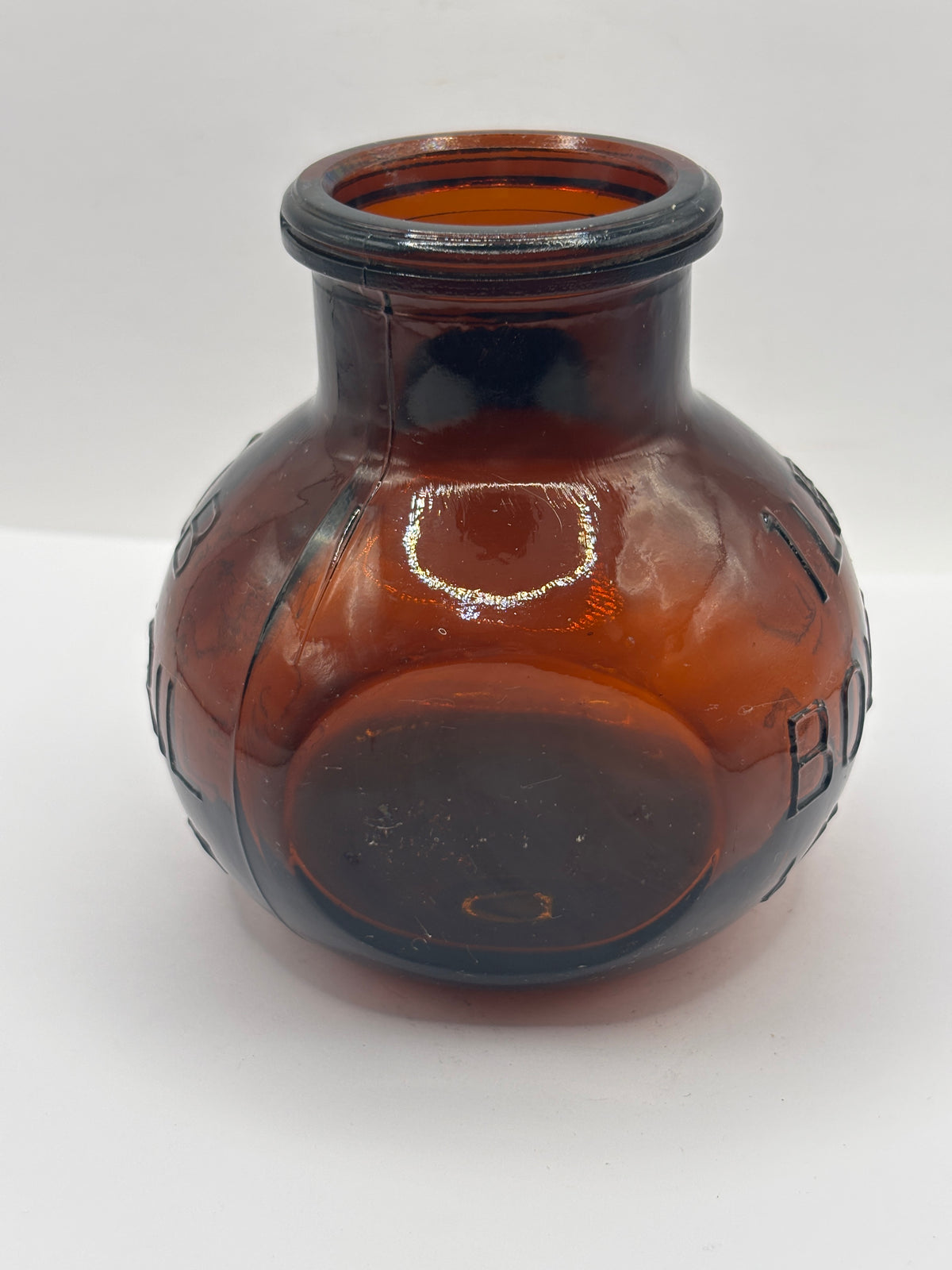 Old 1lb amber glass advertising Bovril bottle