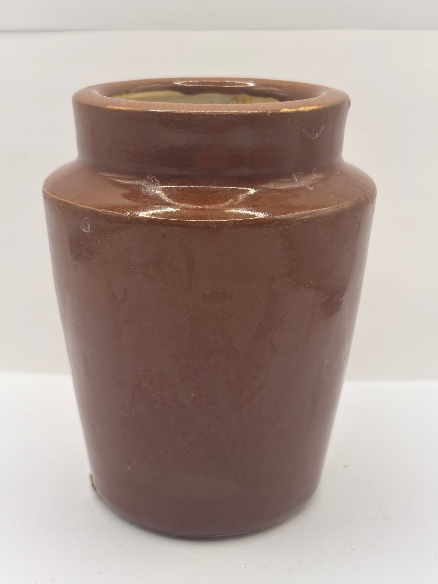 Old large plain brown stoneware cream pot