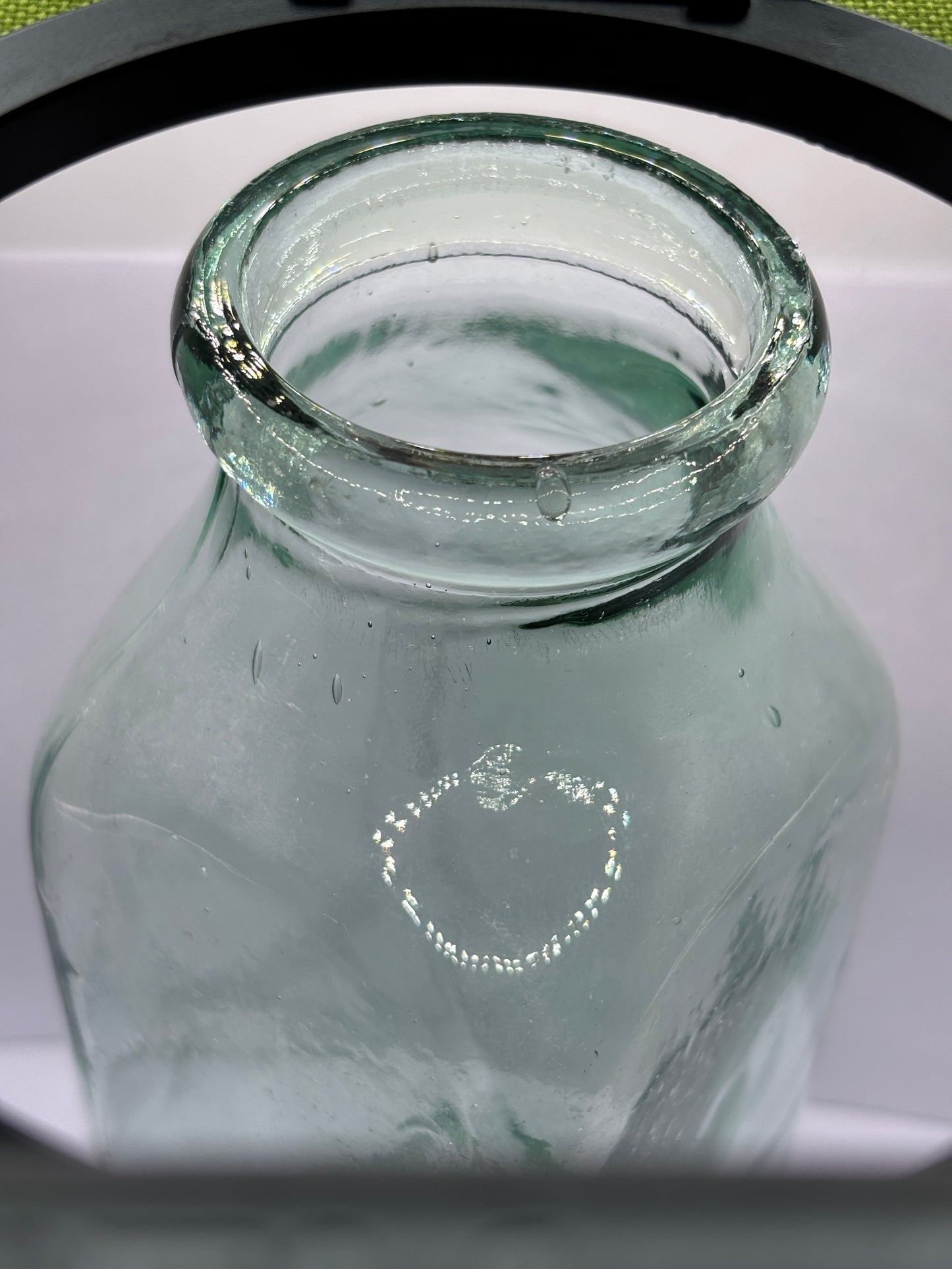 Old extra tall square glass jar, vase. 26.5cms (H)