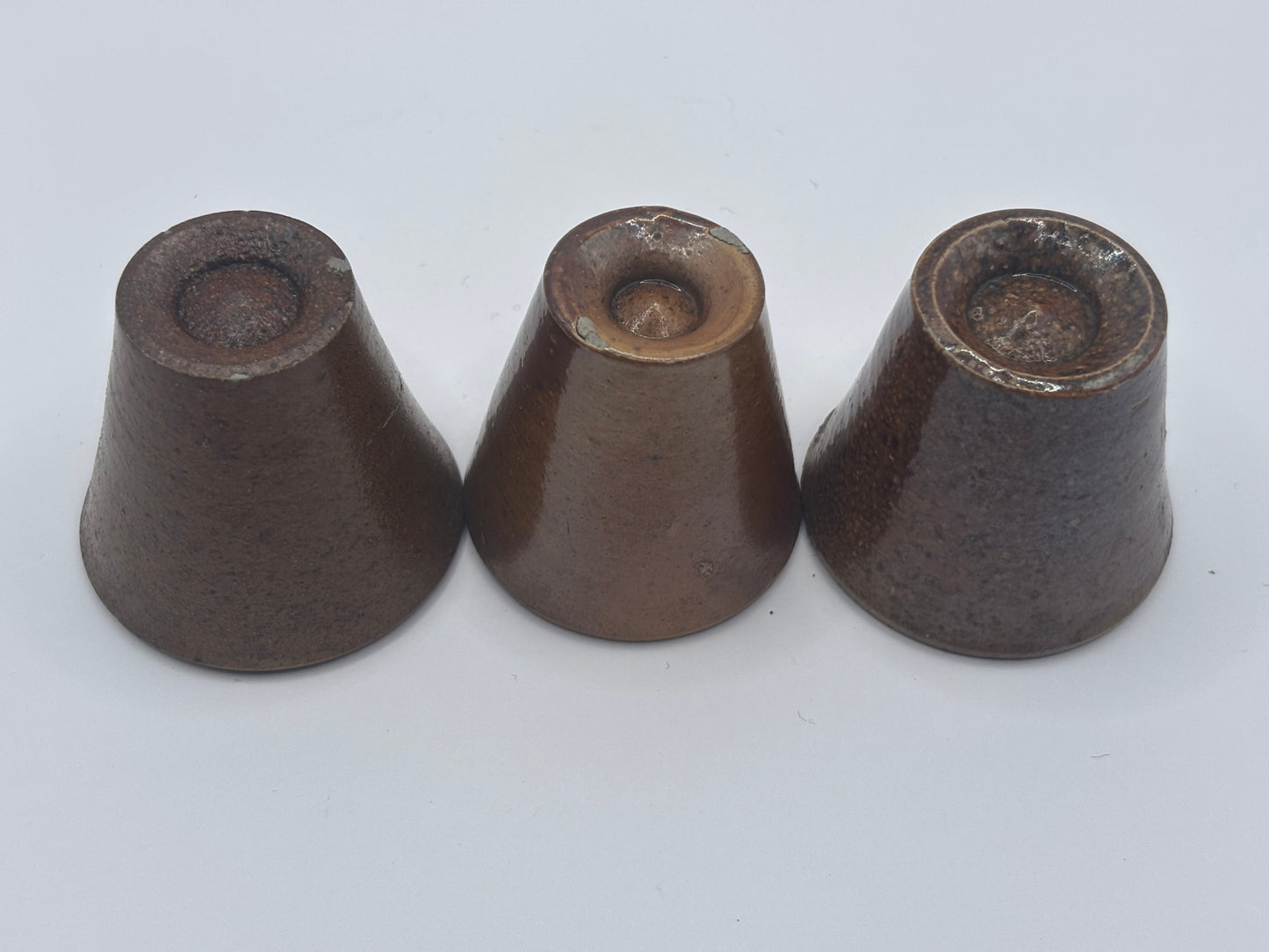 3 old small stoneware boot blacking pots