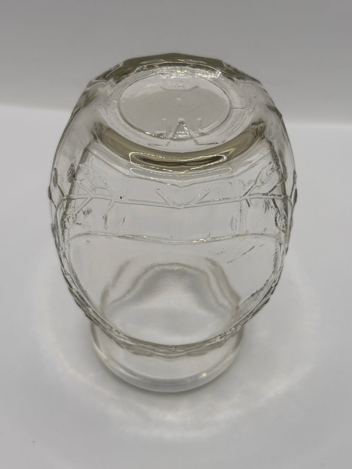 Old clear glass Roses marmalade jar
