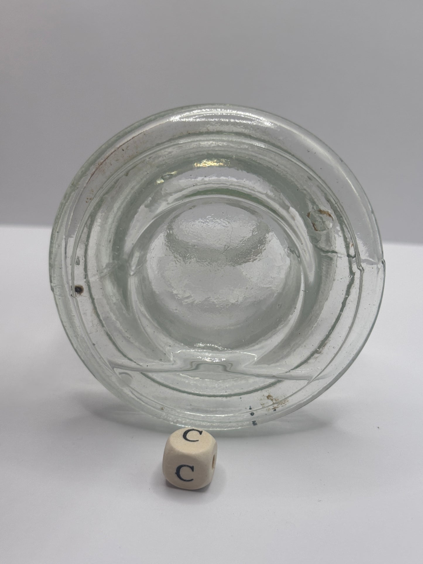 Large clear glass inkwell, ink bottle (c)