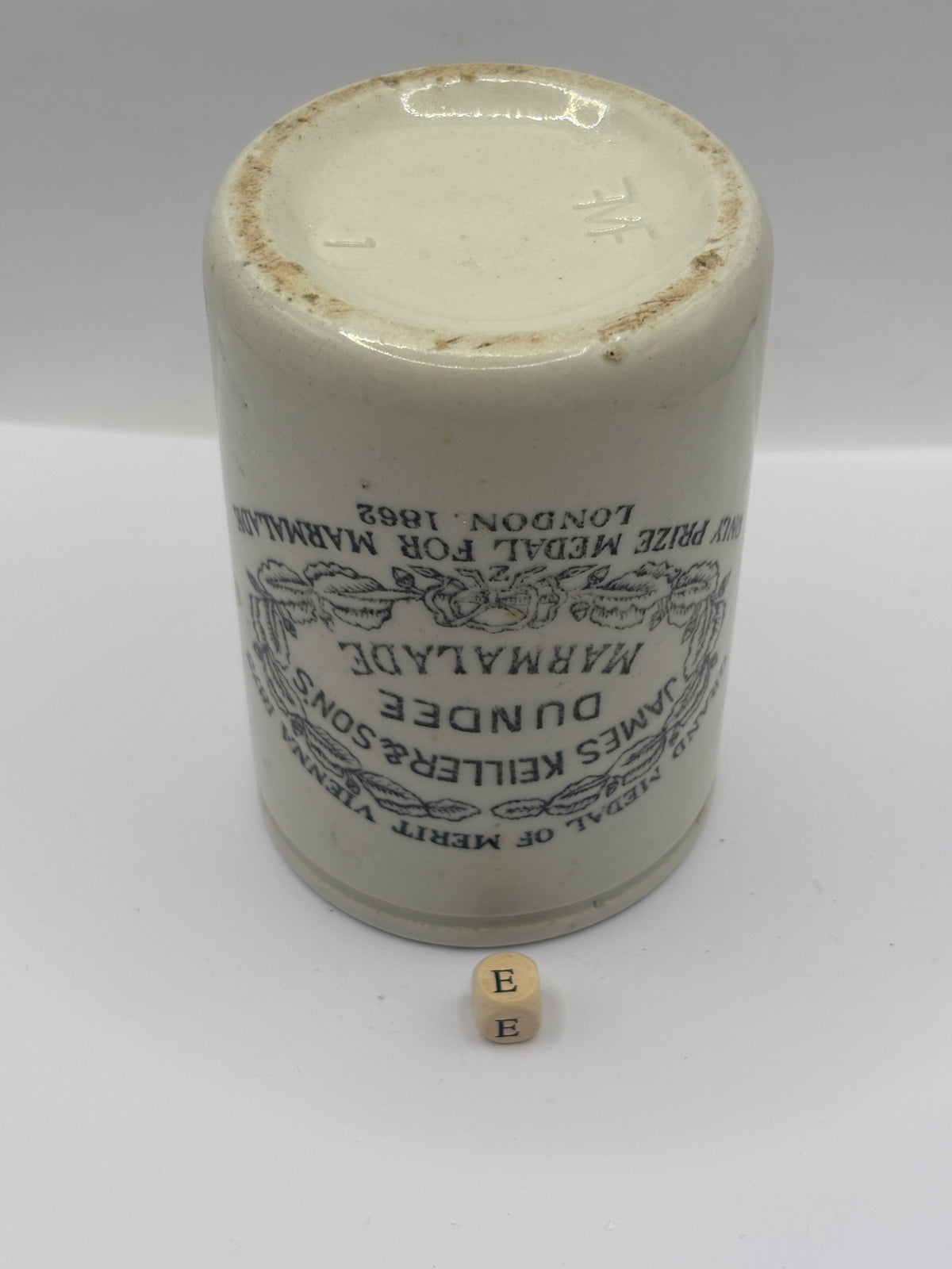 Old 1lb stoneware marmalade pot, James Keiller Dundee marmalade (e)