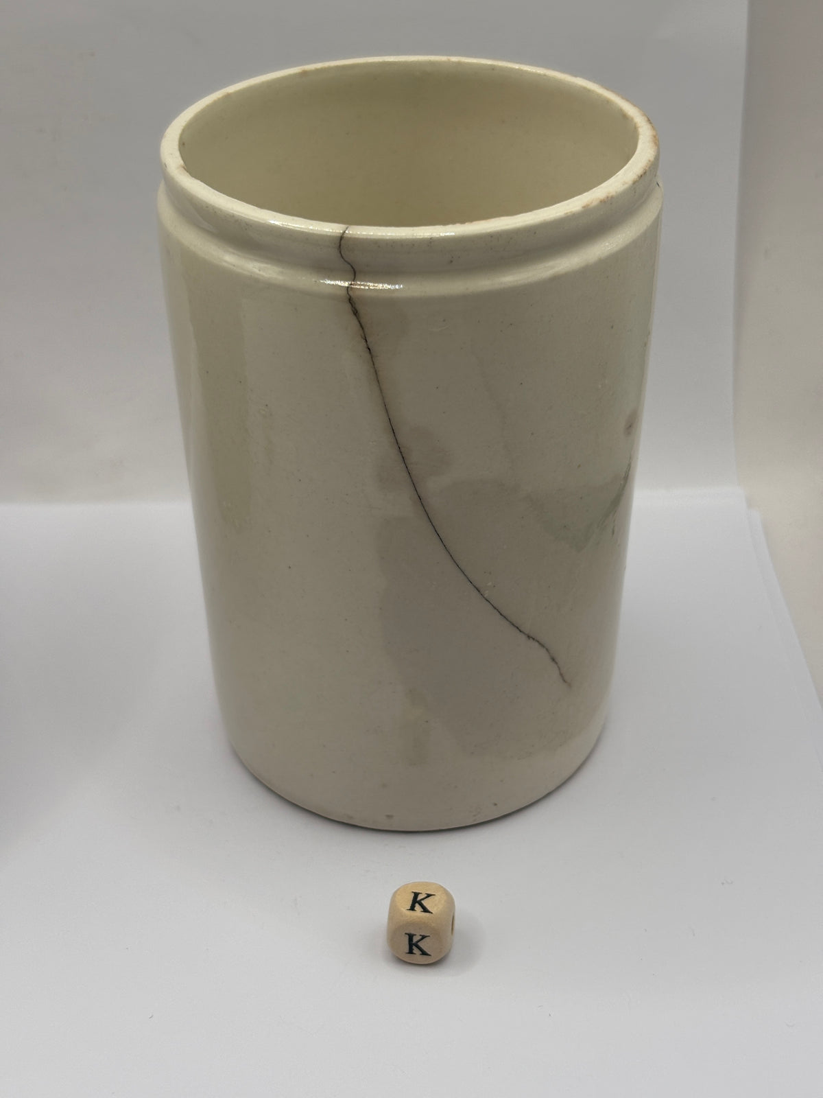 Old 1lb stoneware marmalade pot, James Keiller Dundee marmalade (k) hairline