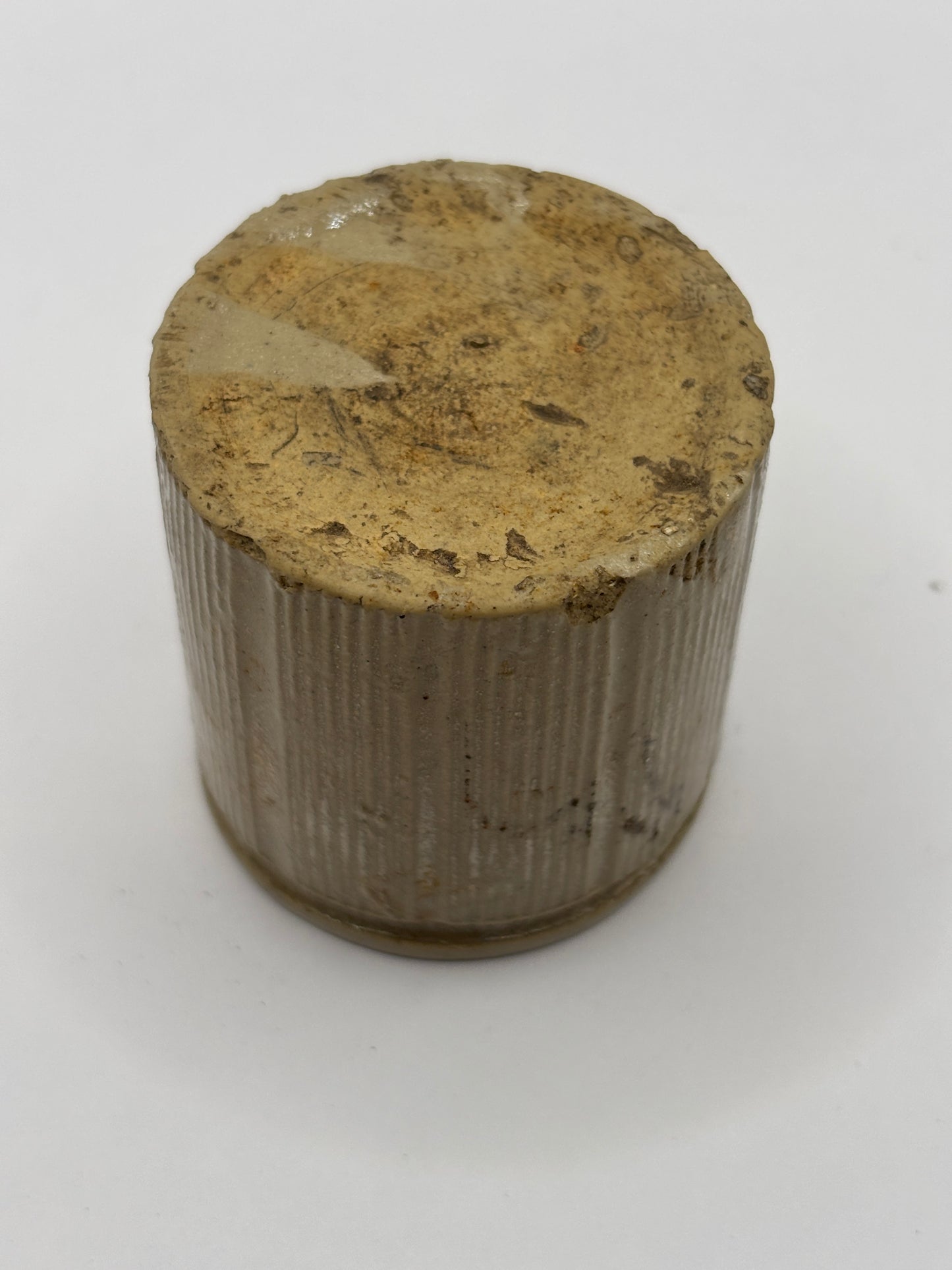 Old mini ribbed stoneware jam pot