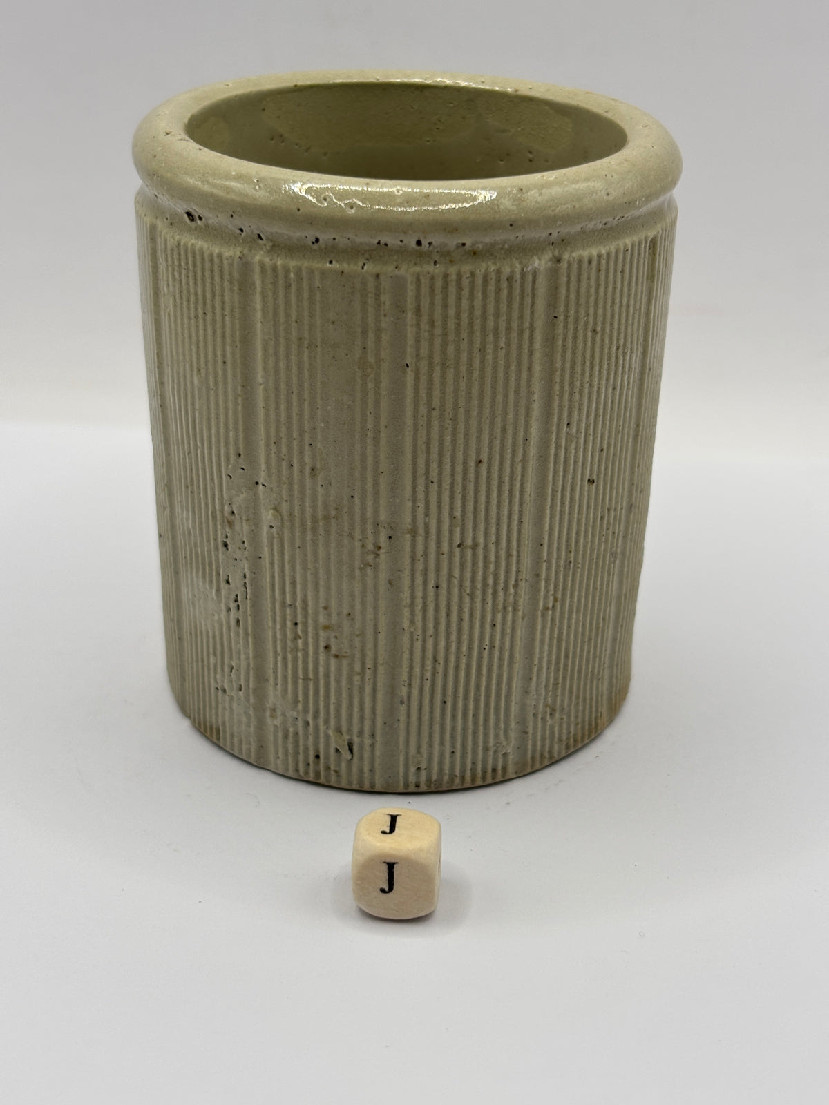 Old small ribbed stoneware jam pot (J)