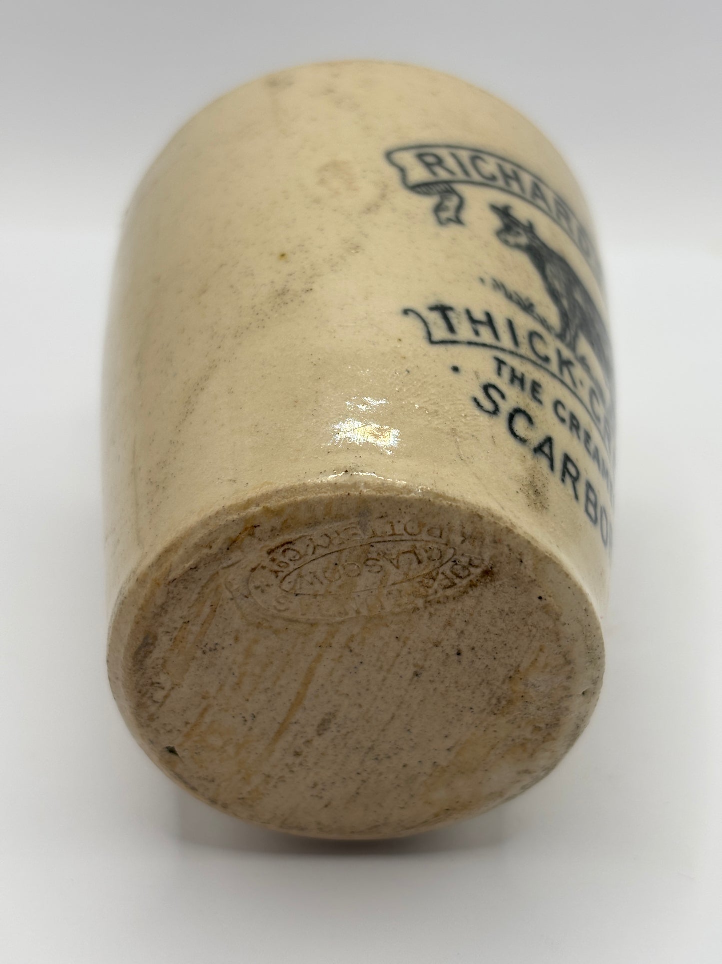 Old advertising cream pot, Richardsons thick cream. The creamery Scarboro. With handle