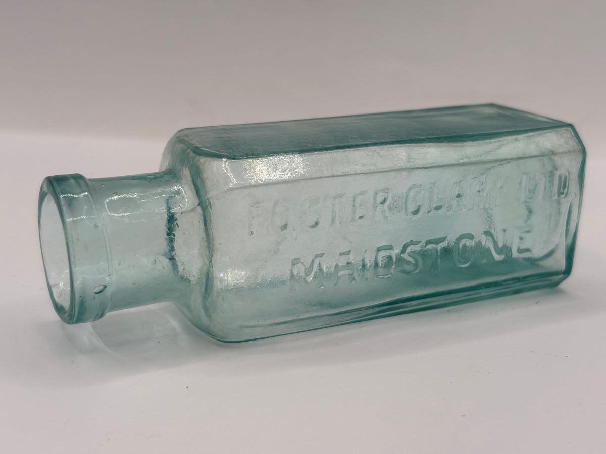 Old aqua glass advertising bottle, Eiffel tower Lemonade