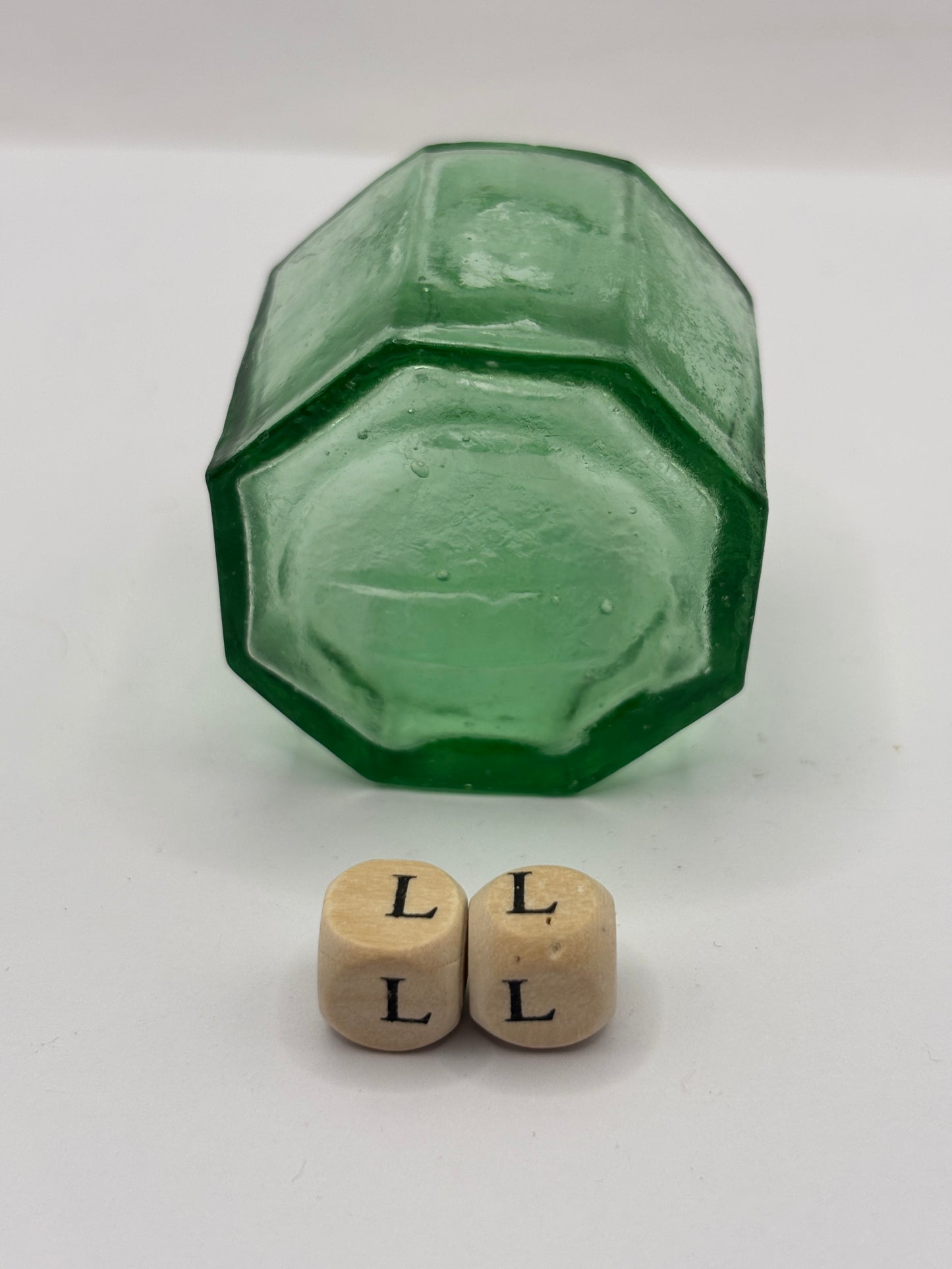 Old green glass ink, inkwell. (LL)