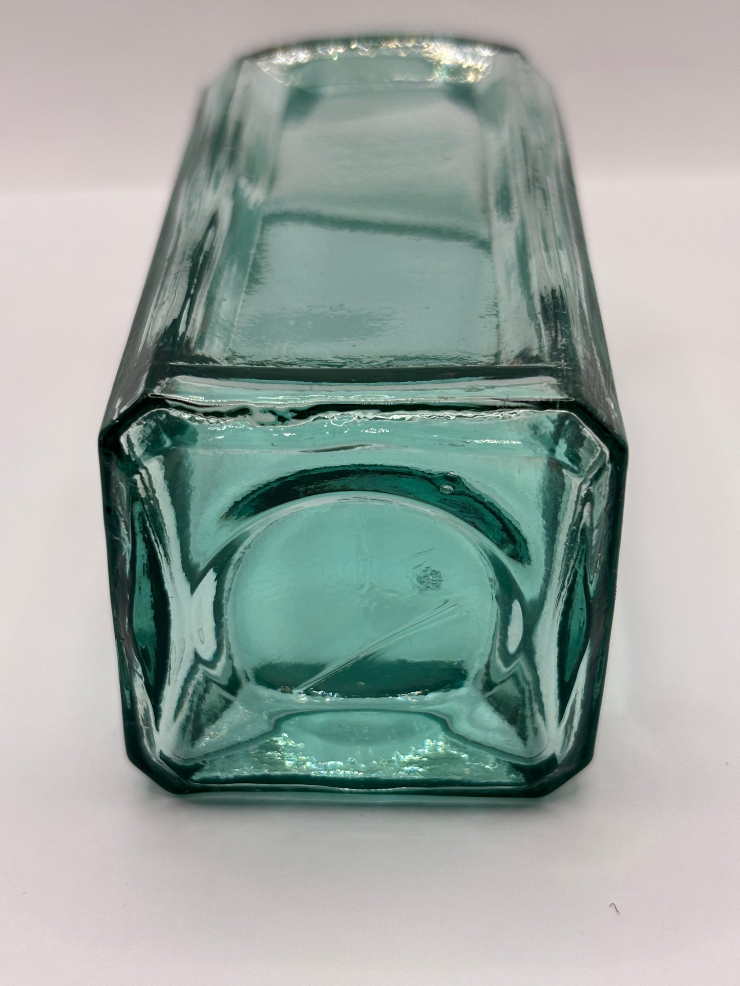 Old square aqua glass chemist bottle