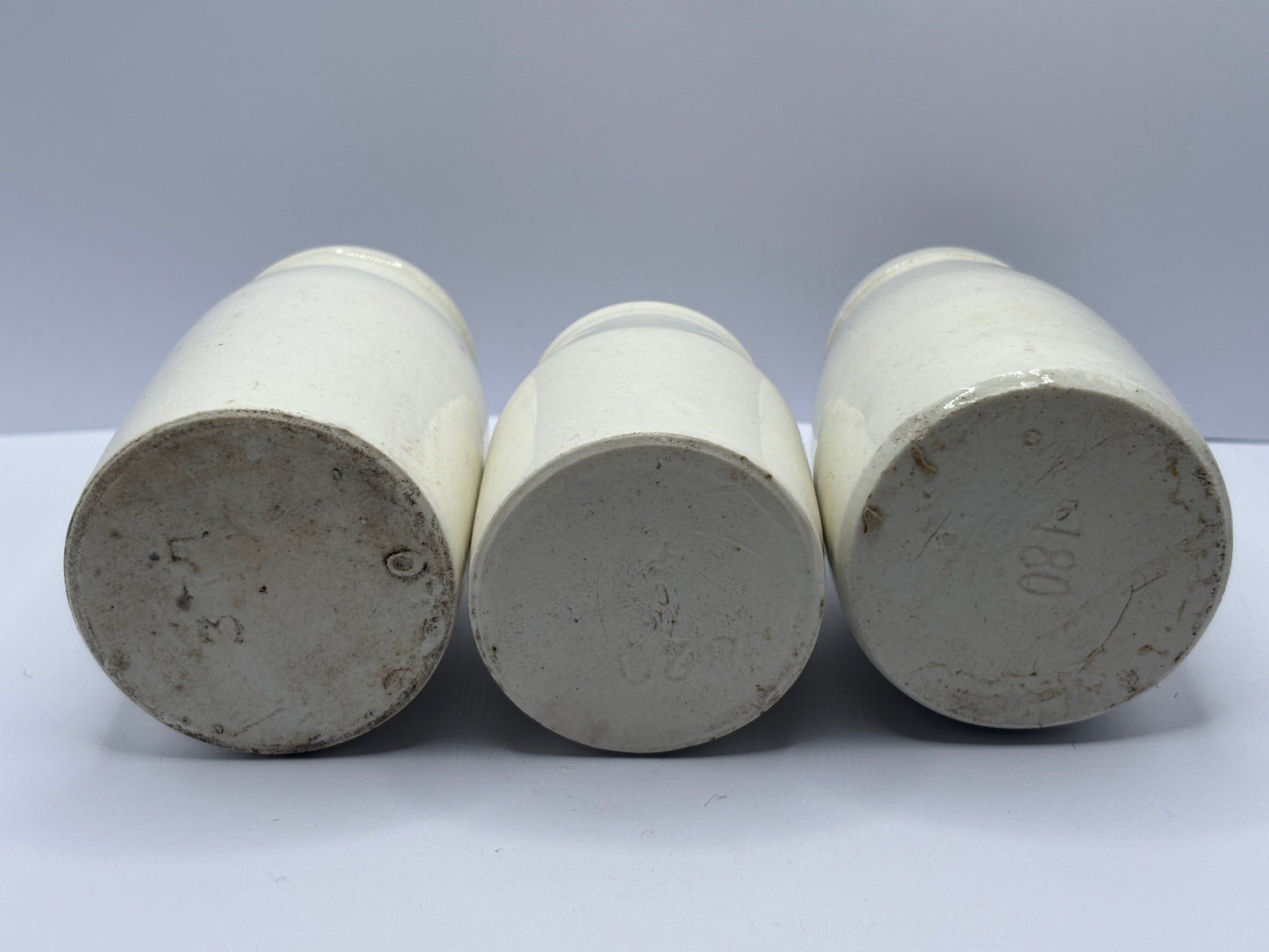 3 old stoneware cream pots, jugs