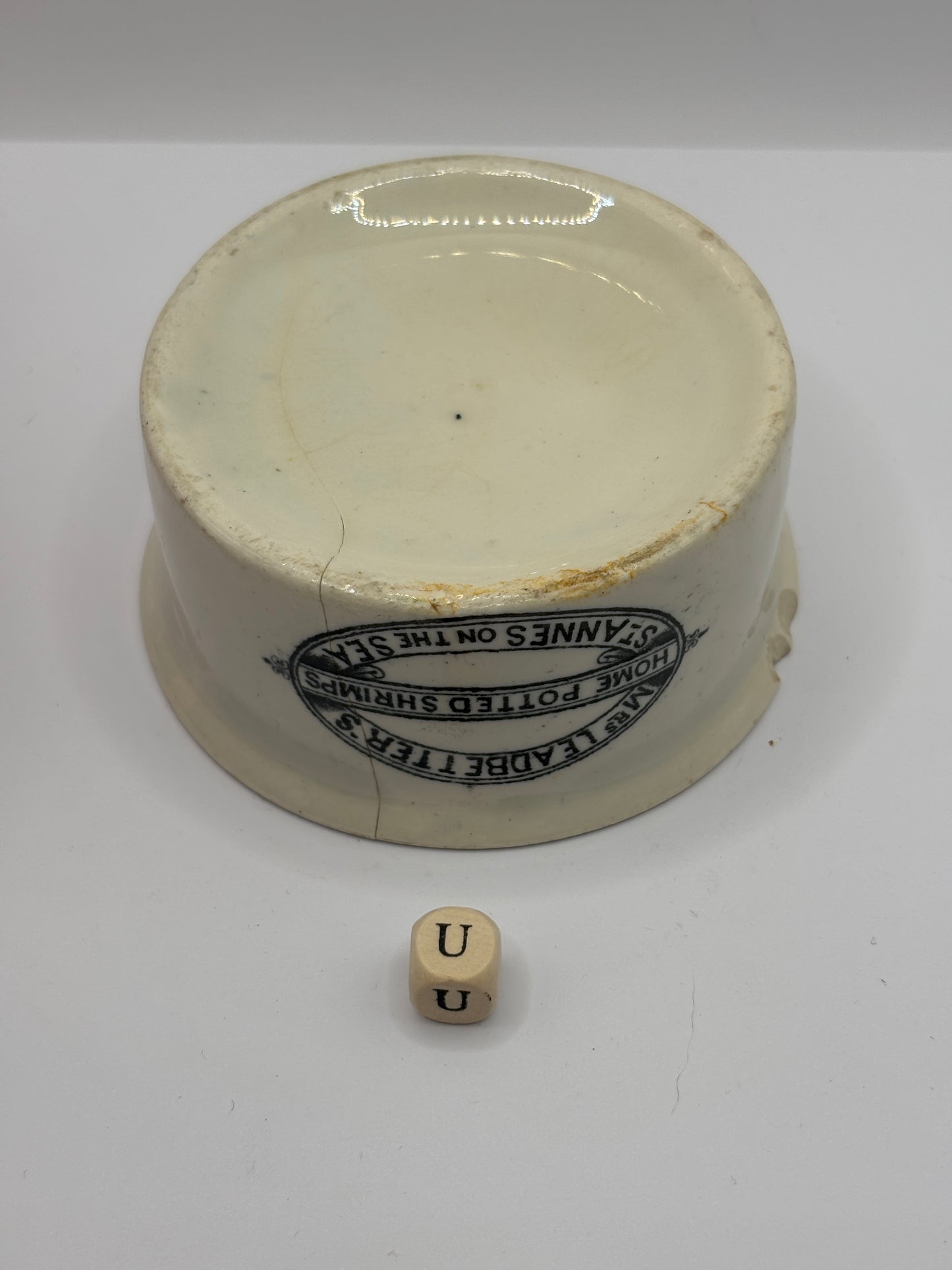 Old advertising shrimp paste pot. Mrs leadbetters home potted shrimps (U)
