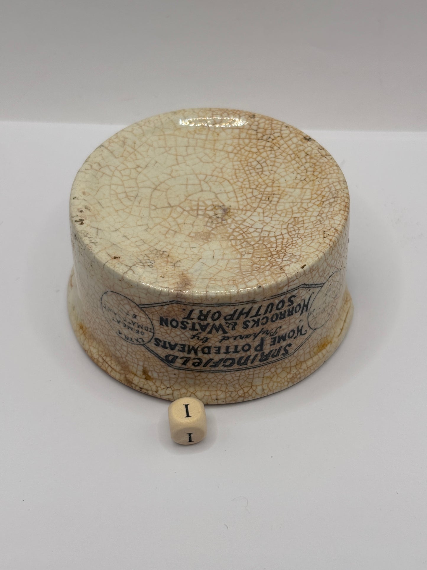 Old advertising meat paste pot, Springfield (i) damaged