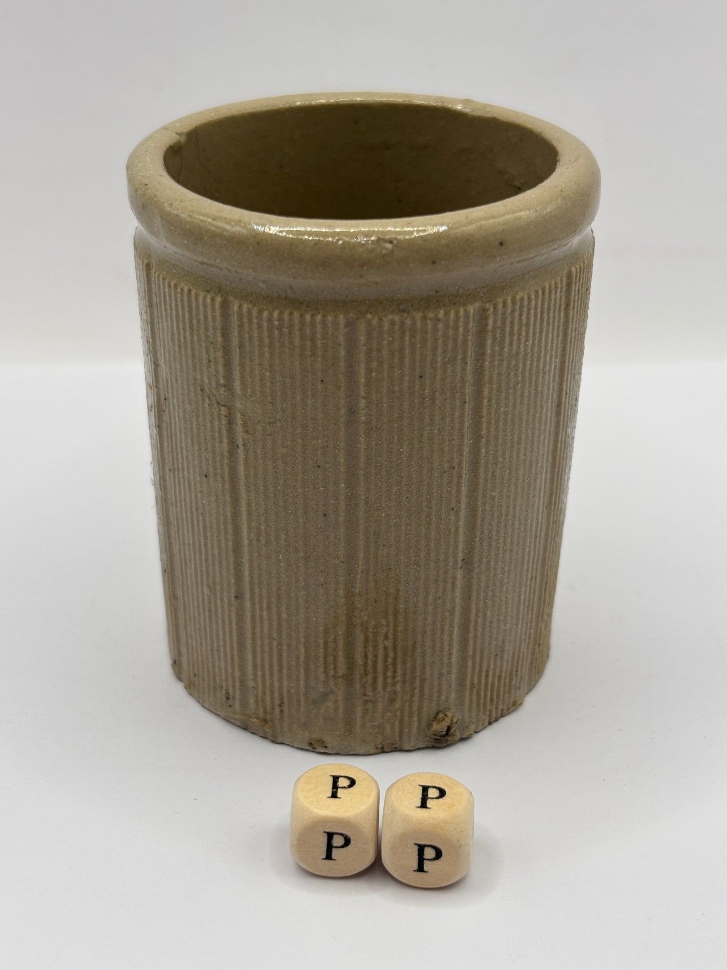 Old mini ribbed stoneware jam pot (pp)