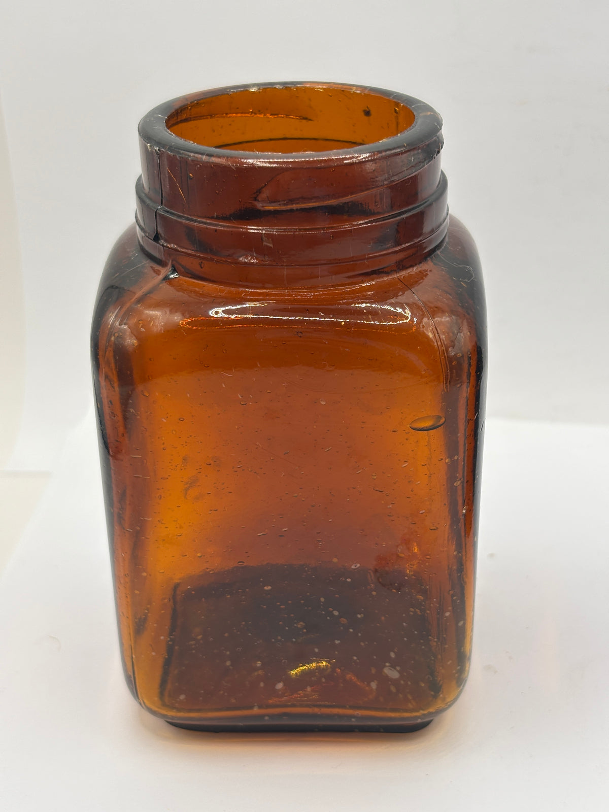 Old amber glass Boots Cash chemists jar 11.5cms