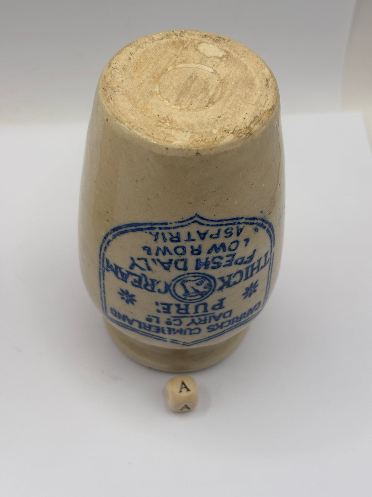 Old advertising cream pot, Carricks Cumberland dairy (a)