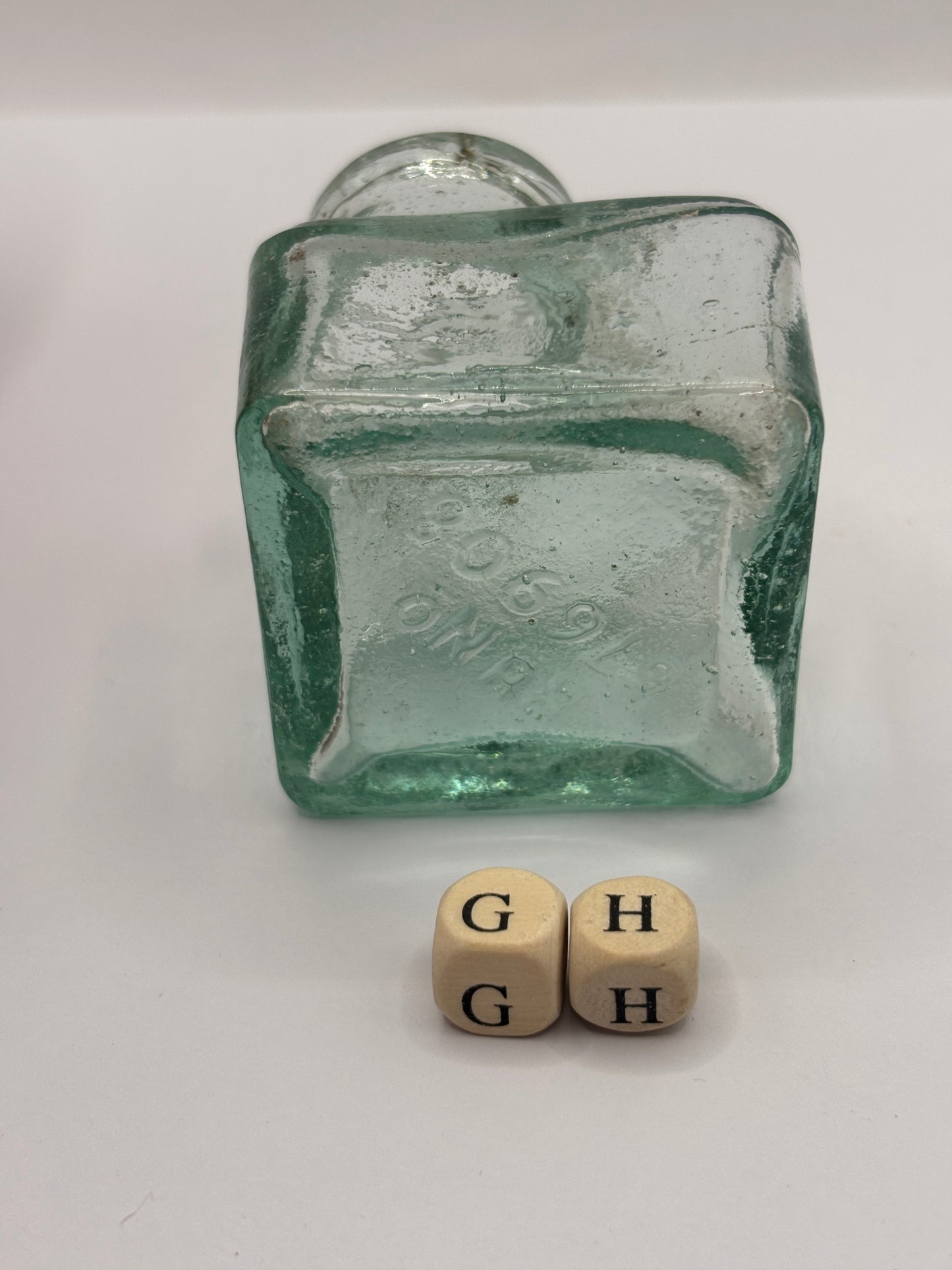 Old aqua glass Polygon ink, ink bottle. Inkwell (GH)