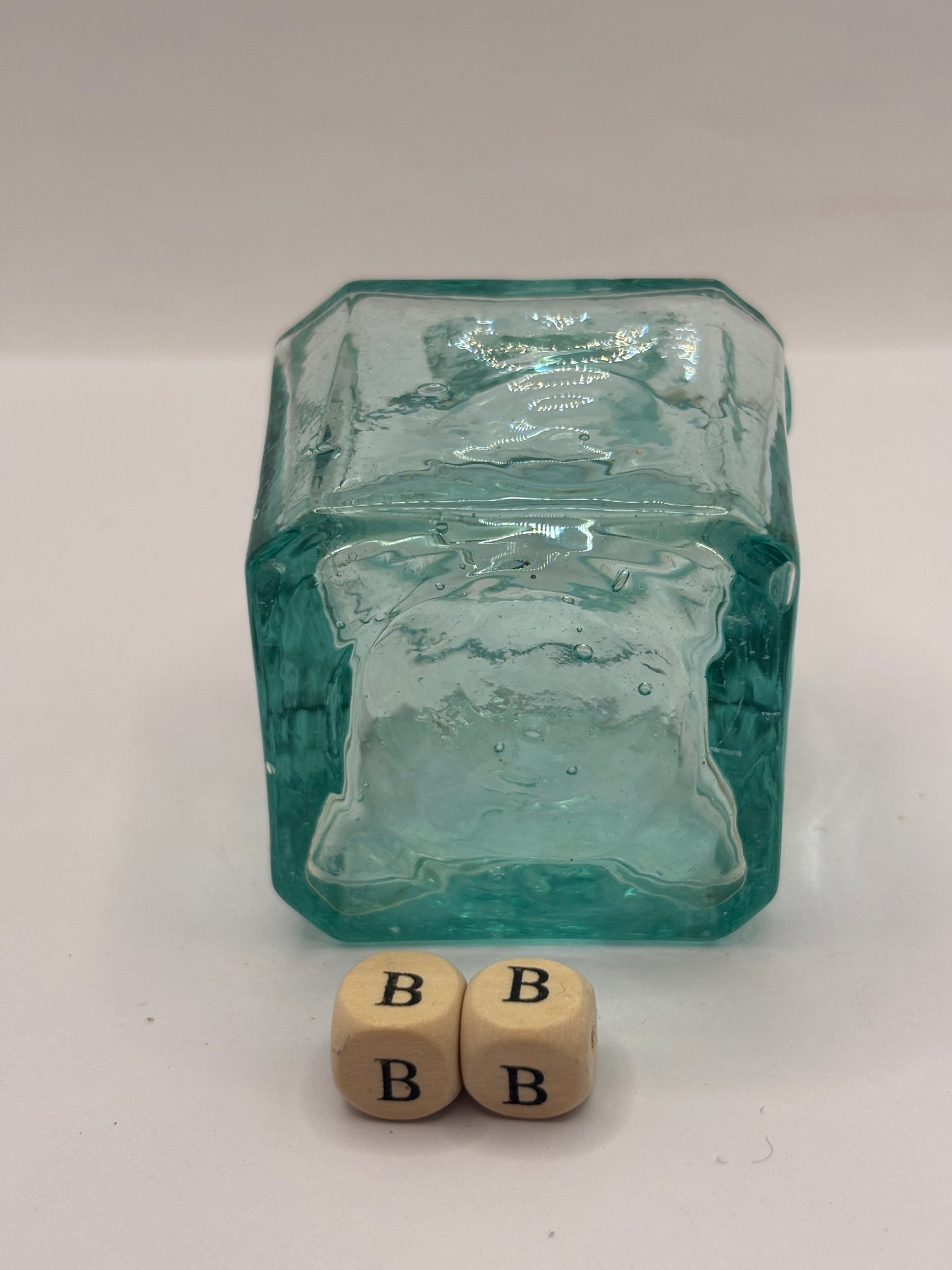 Old aqua glass inkwell (BB)