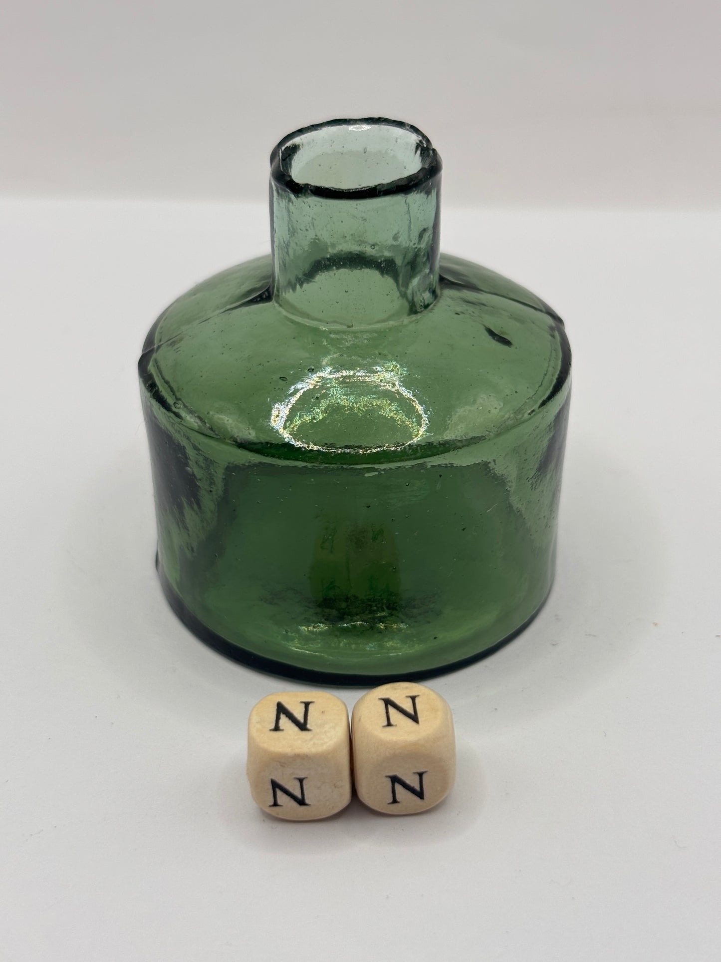 Old green glass ink, inkwell. (NN)
