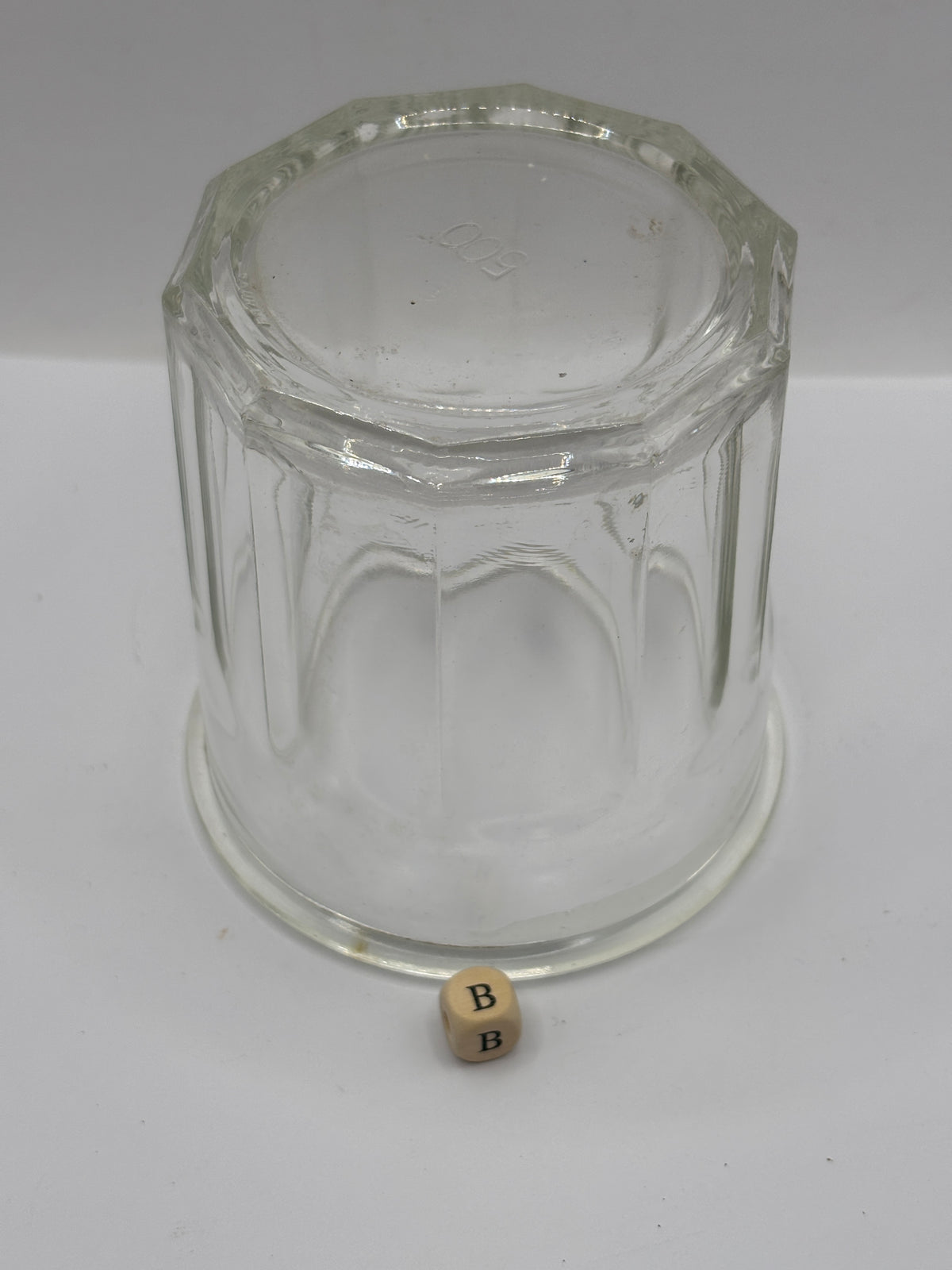 Old clear glass French jam jar (B)