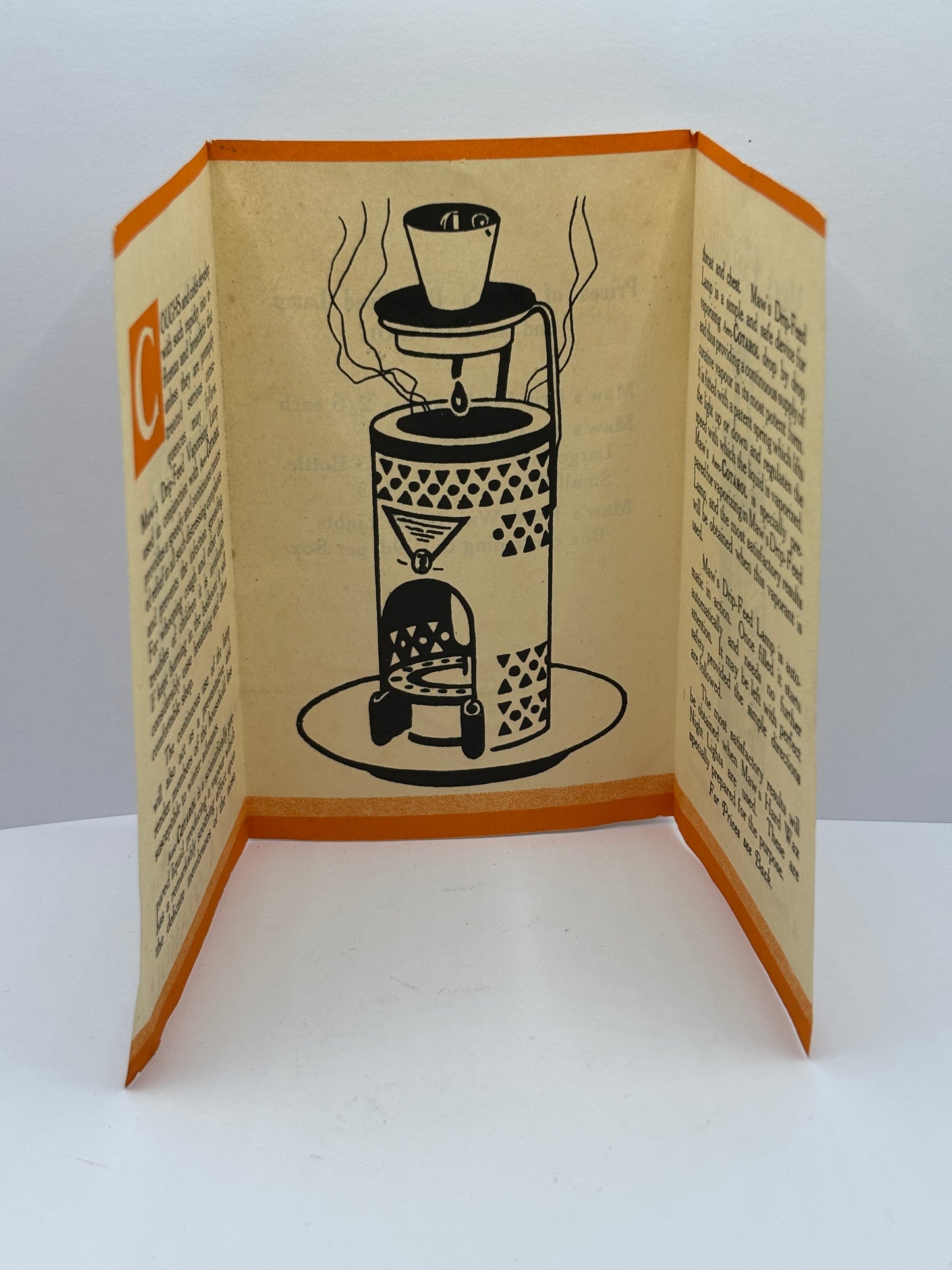 Old original pamphlet/ instructions for Maws drip feed vapor lamp. ephemera