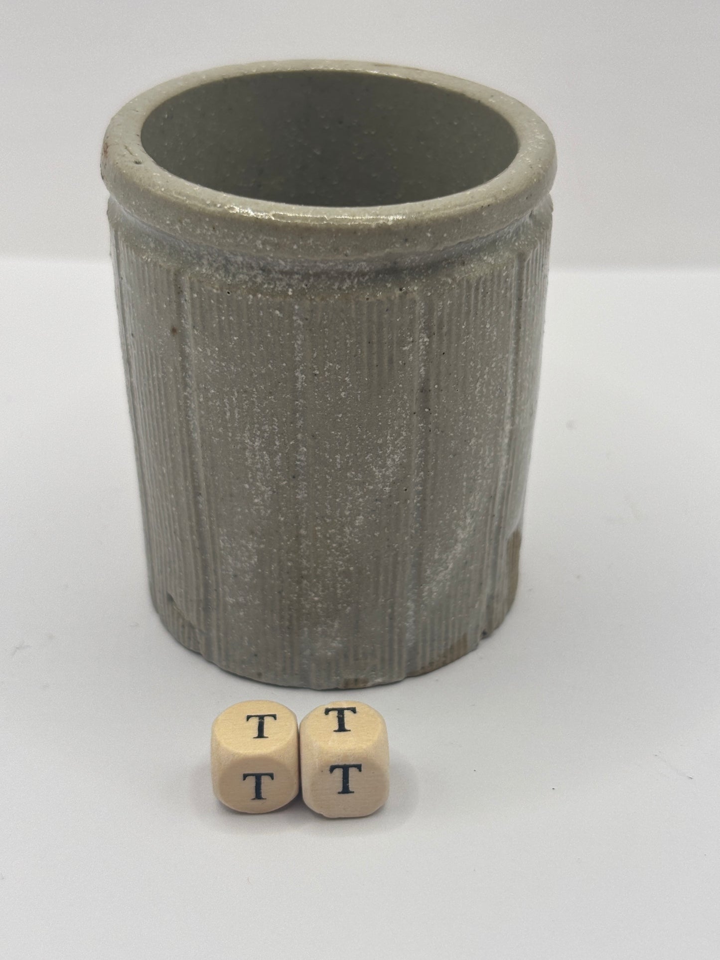 Old mini ribbed stoneware jam pot (TT)