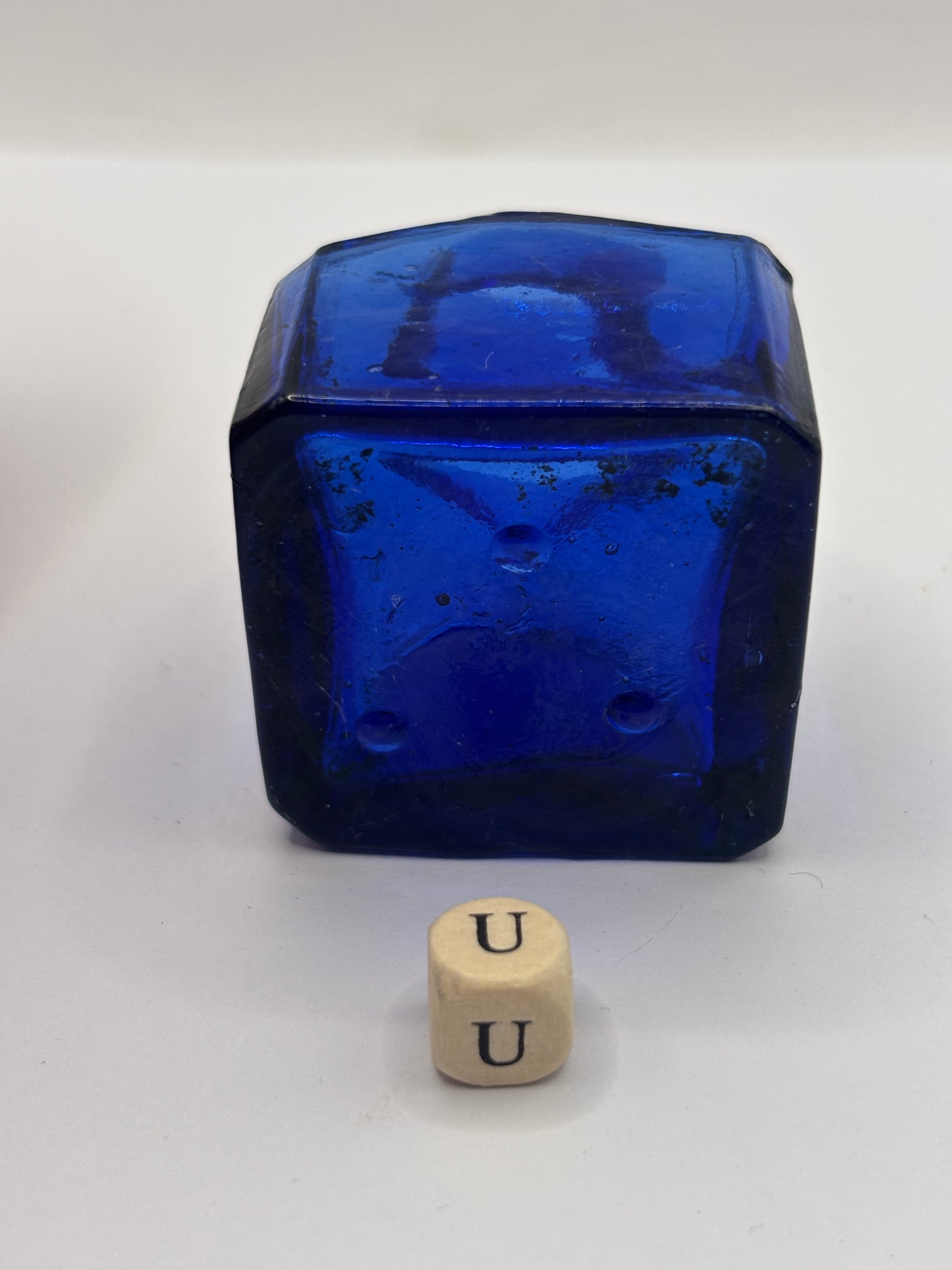 Old cobalt blue glass ink bottle, inkwell (u)