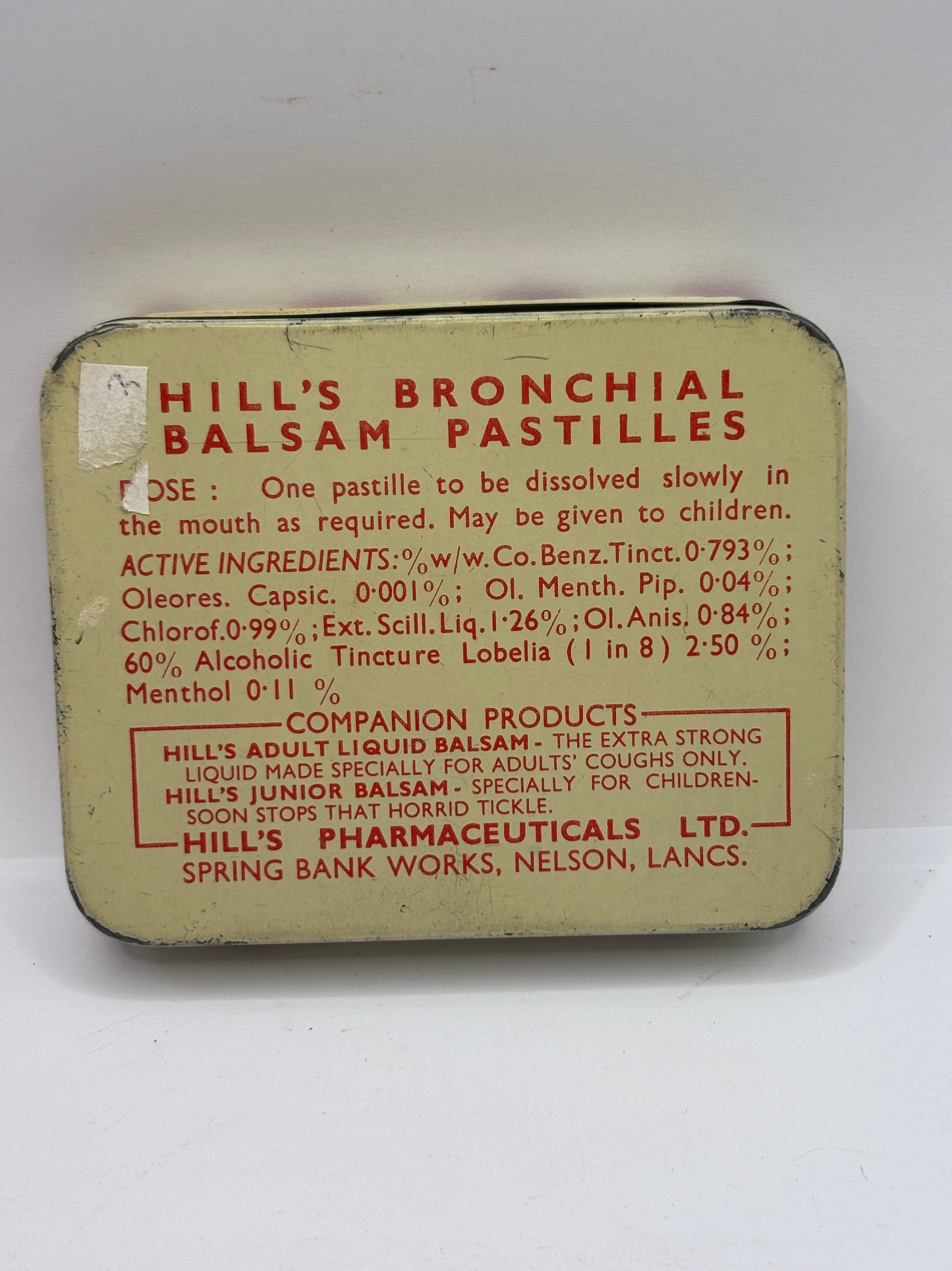 Old advertising tin, Hills Bronchial balsam