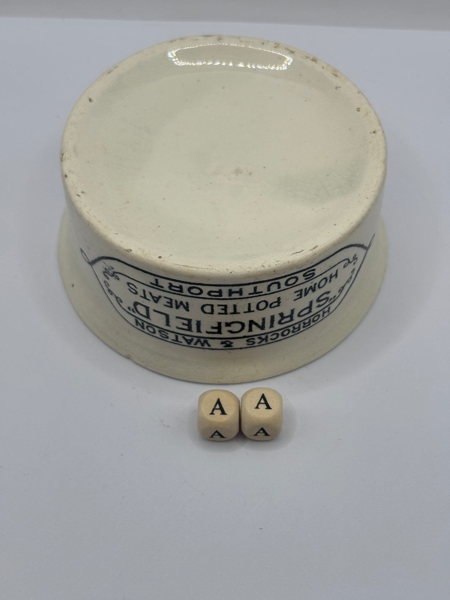 Old Springfield advertising meat paste pot, home potted meats (aa)