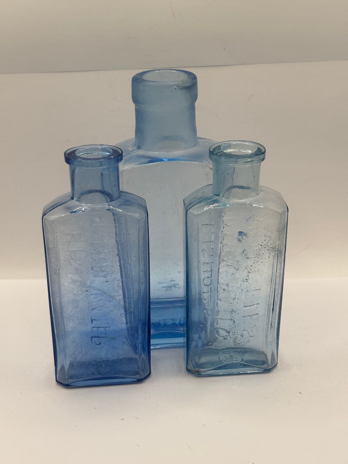3 old blue bishops chemist bottles