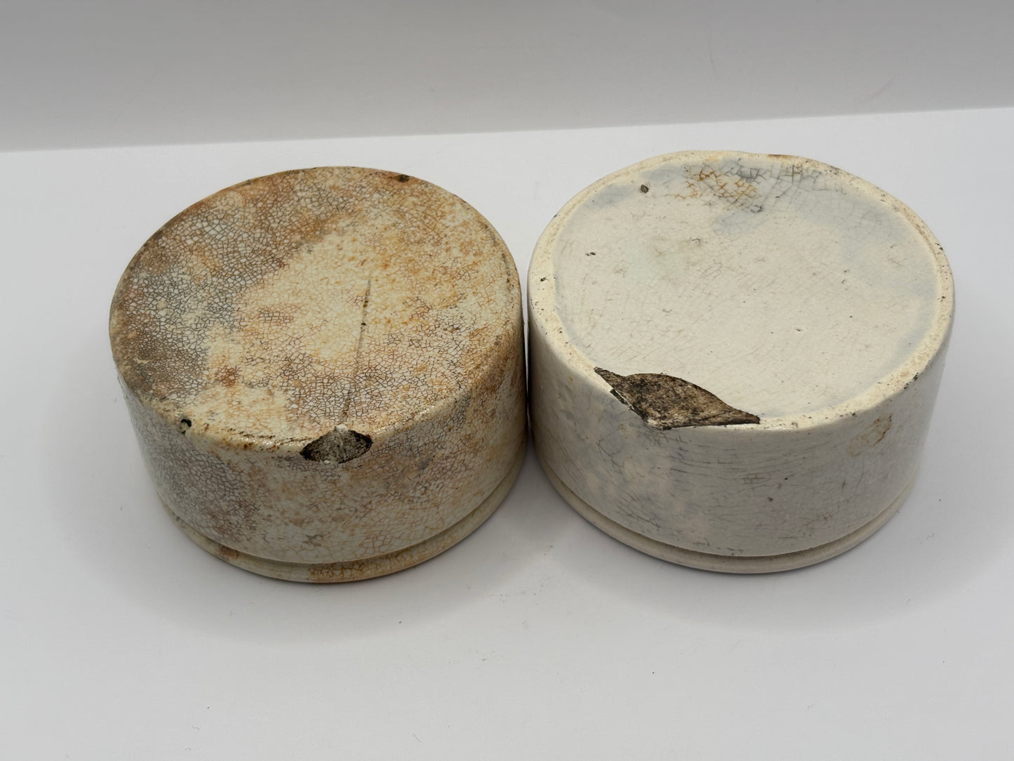 2 Old stoneware meat paste pots, potted meats