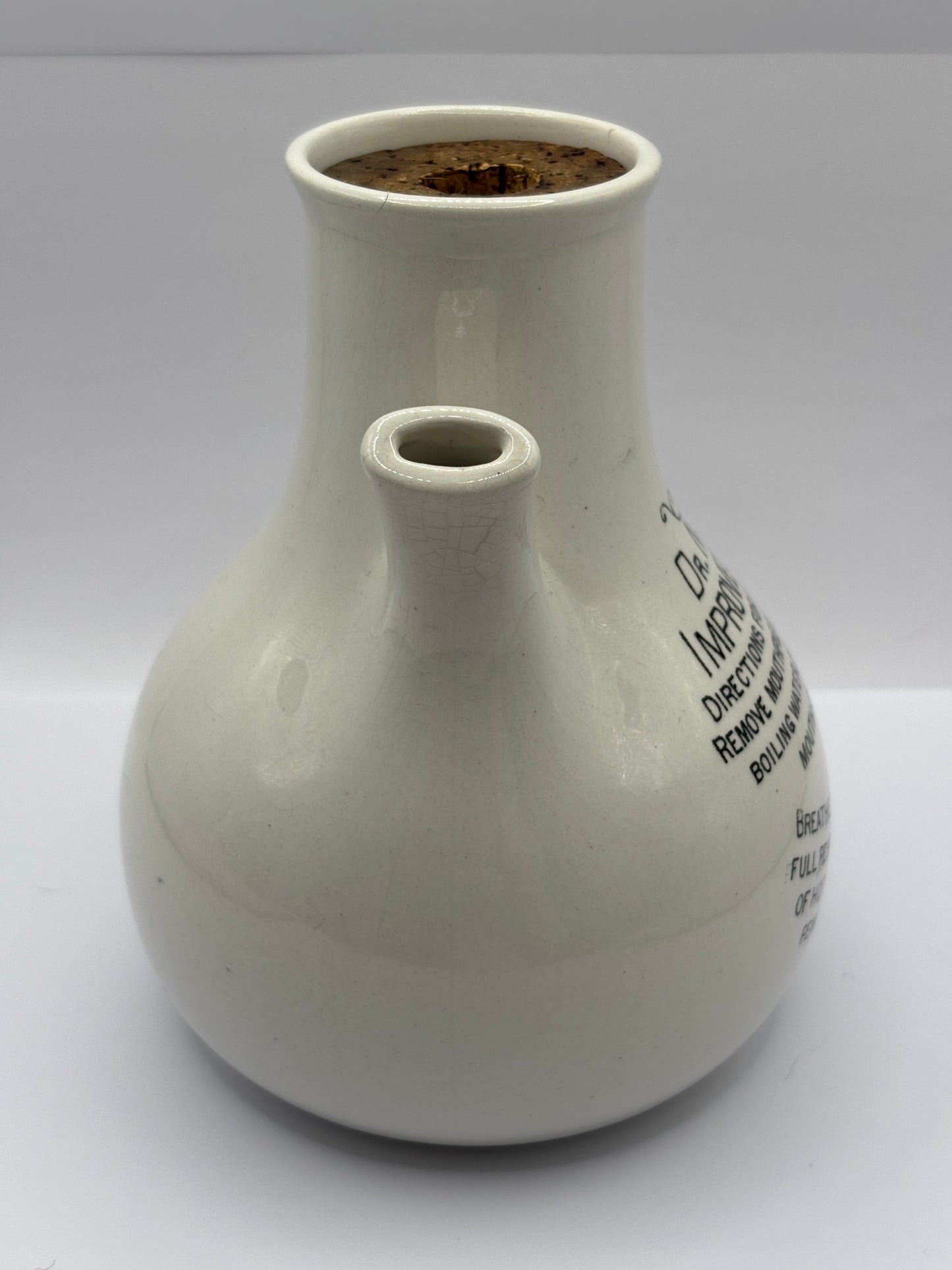 Old stoneware advertising inhaler, Dr Nelsons improved inhaler