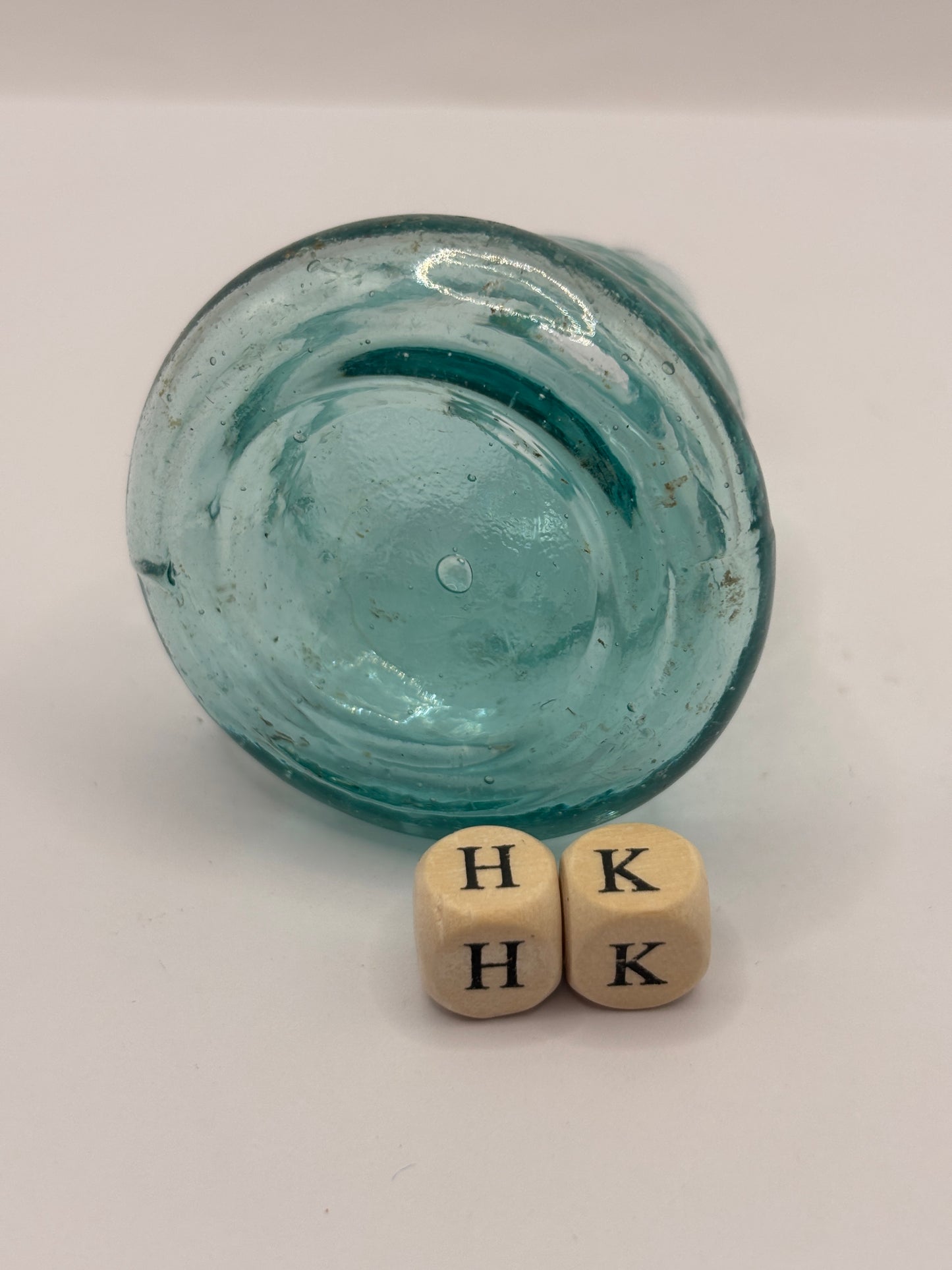 Old aqua glass inkwell, Bell ink (HK)