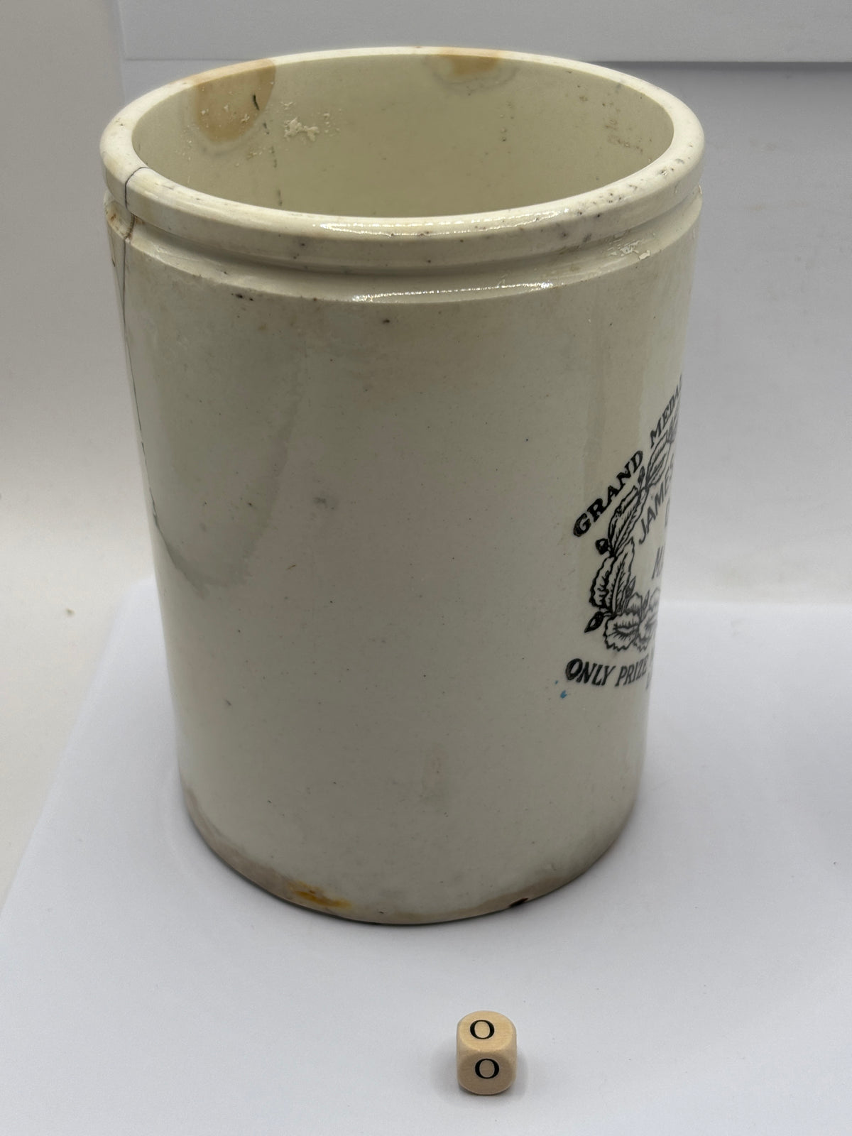 Old 2lb stoneware marmalade pot, James Keiller Dundee marmalade (o)