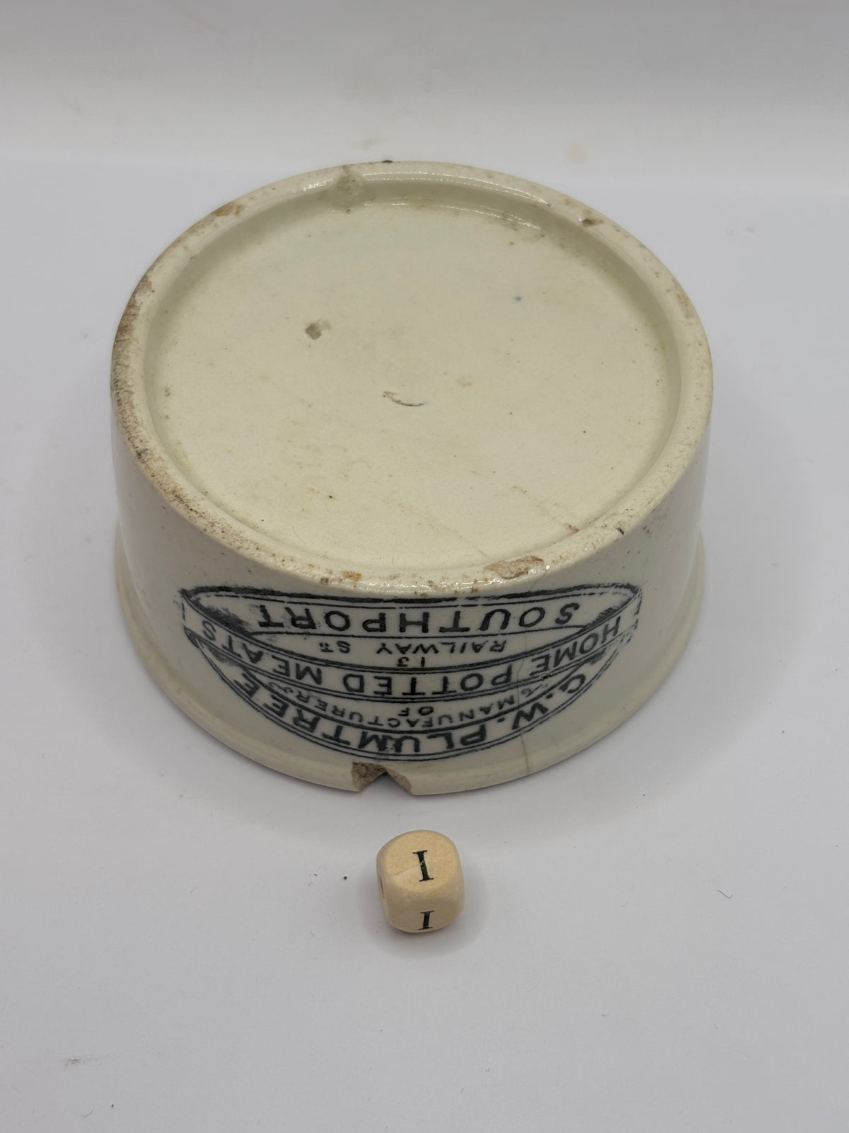 Old advertising meat paste pot, Plumtree home potted meats (i) chipped/hairline