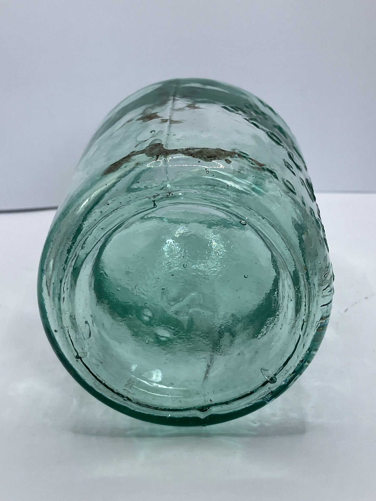 Small aqua glass Horlicks jar