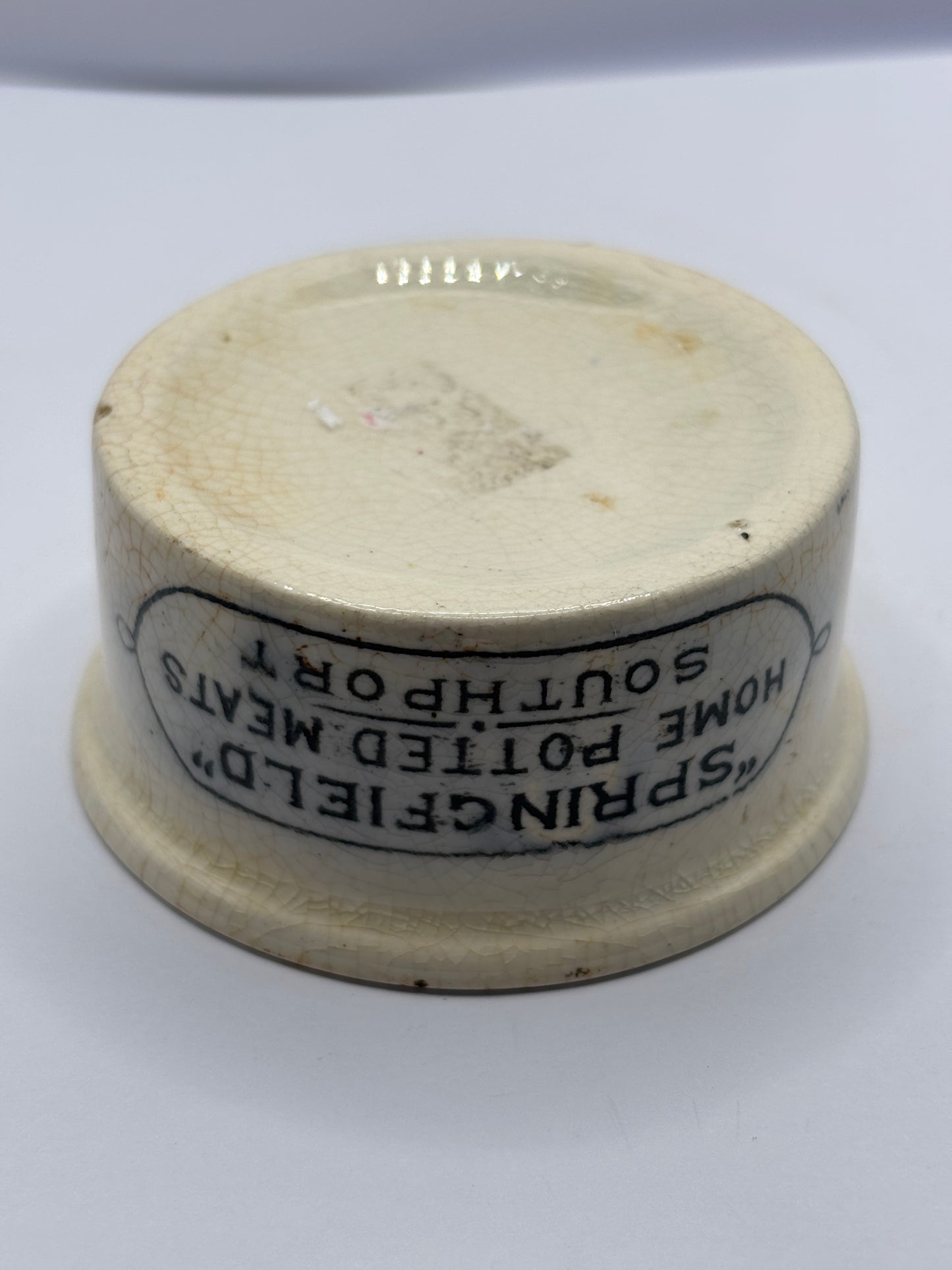 Old Springfield advertising meat paste pot, potted meat