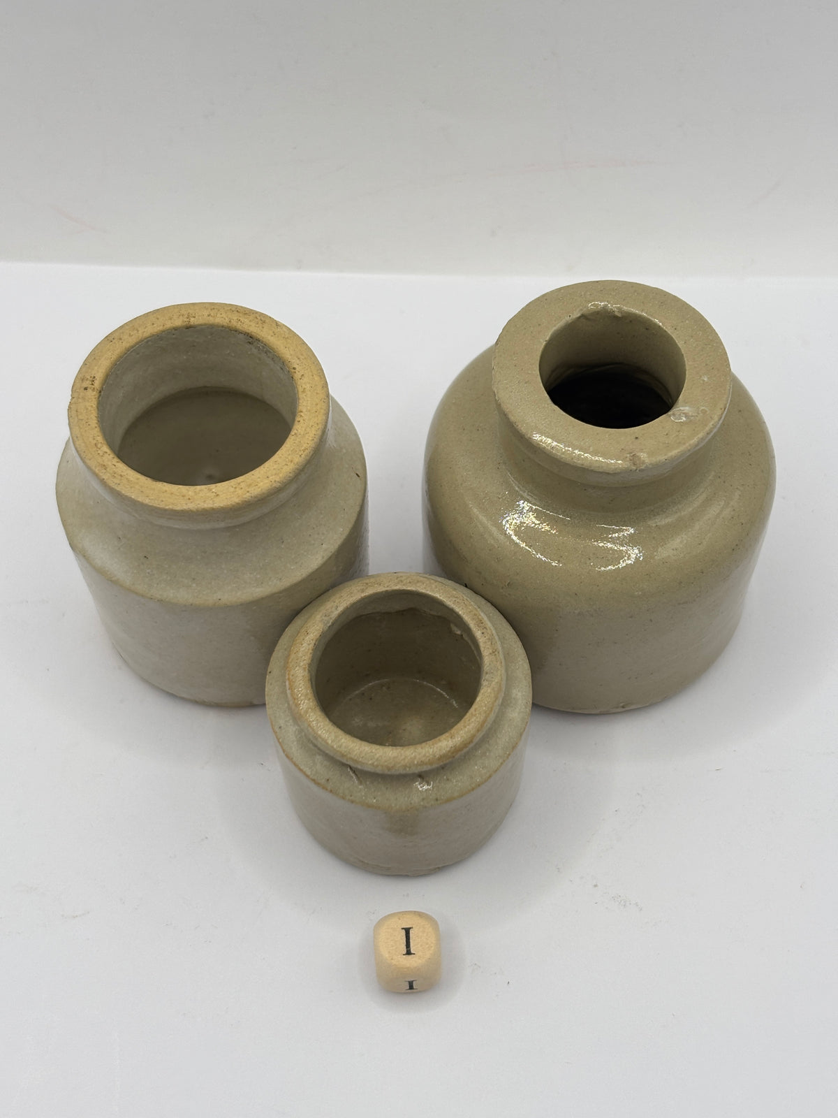 3 old small stoneware pots (i)